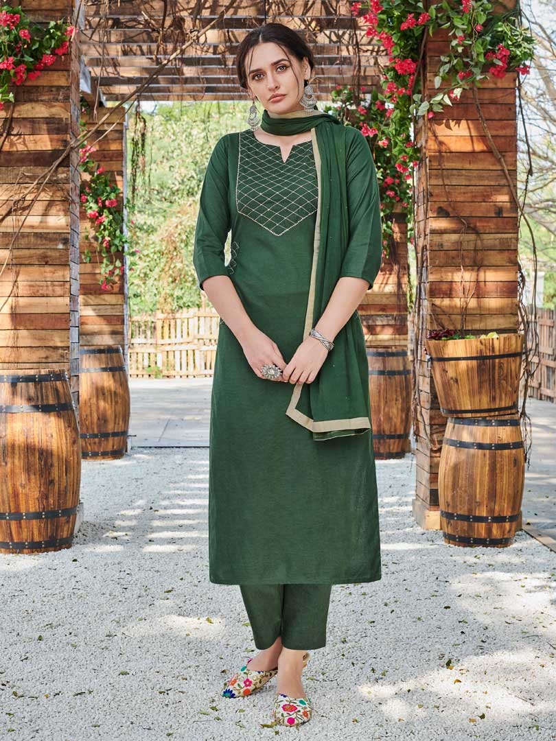 Graceful Green Suit with Rounded Neckline