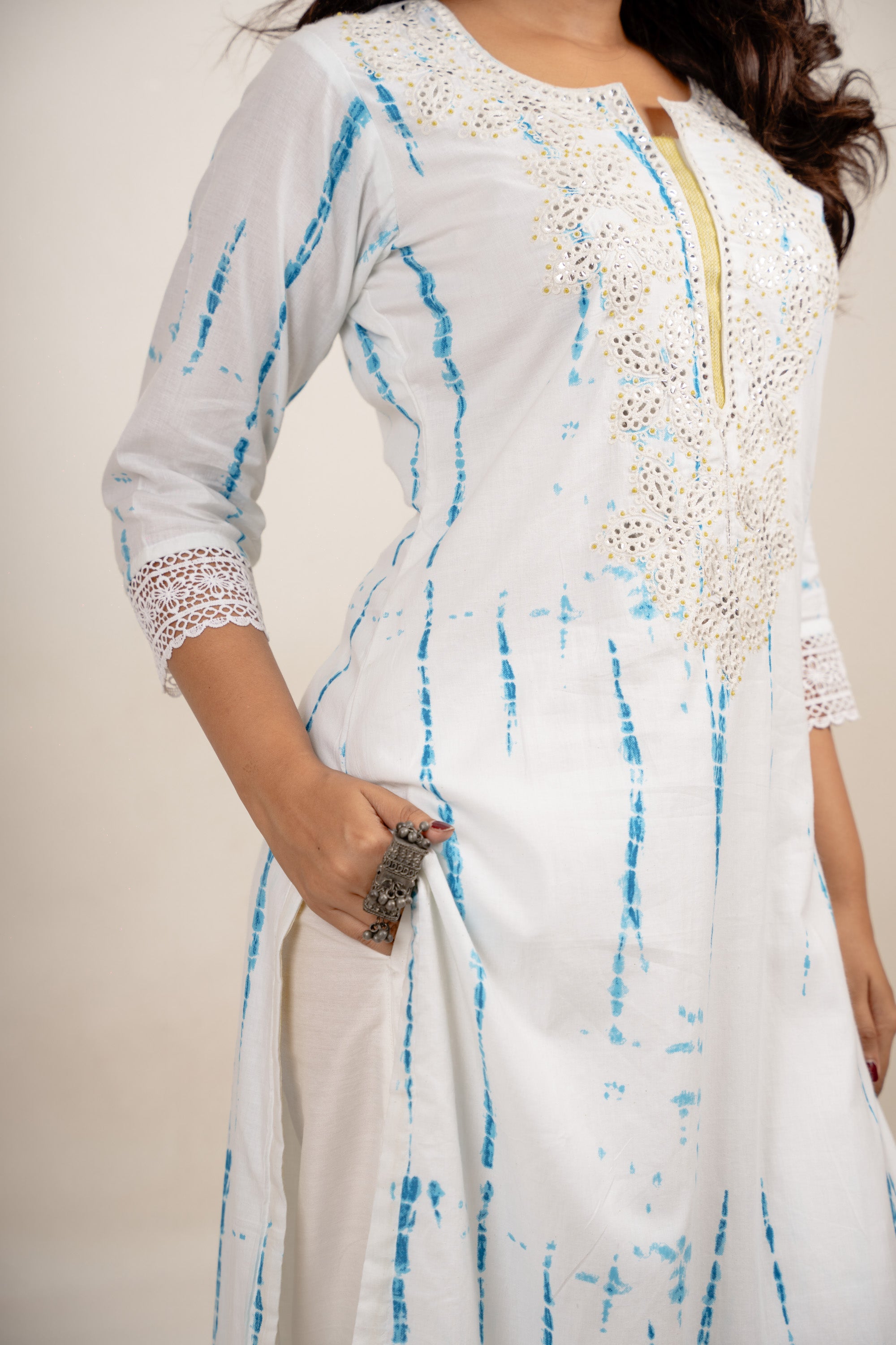 PAYAL White Shibori Printed Festive Suit Set