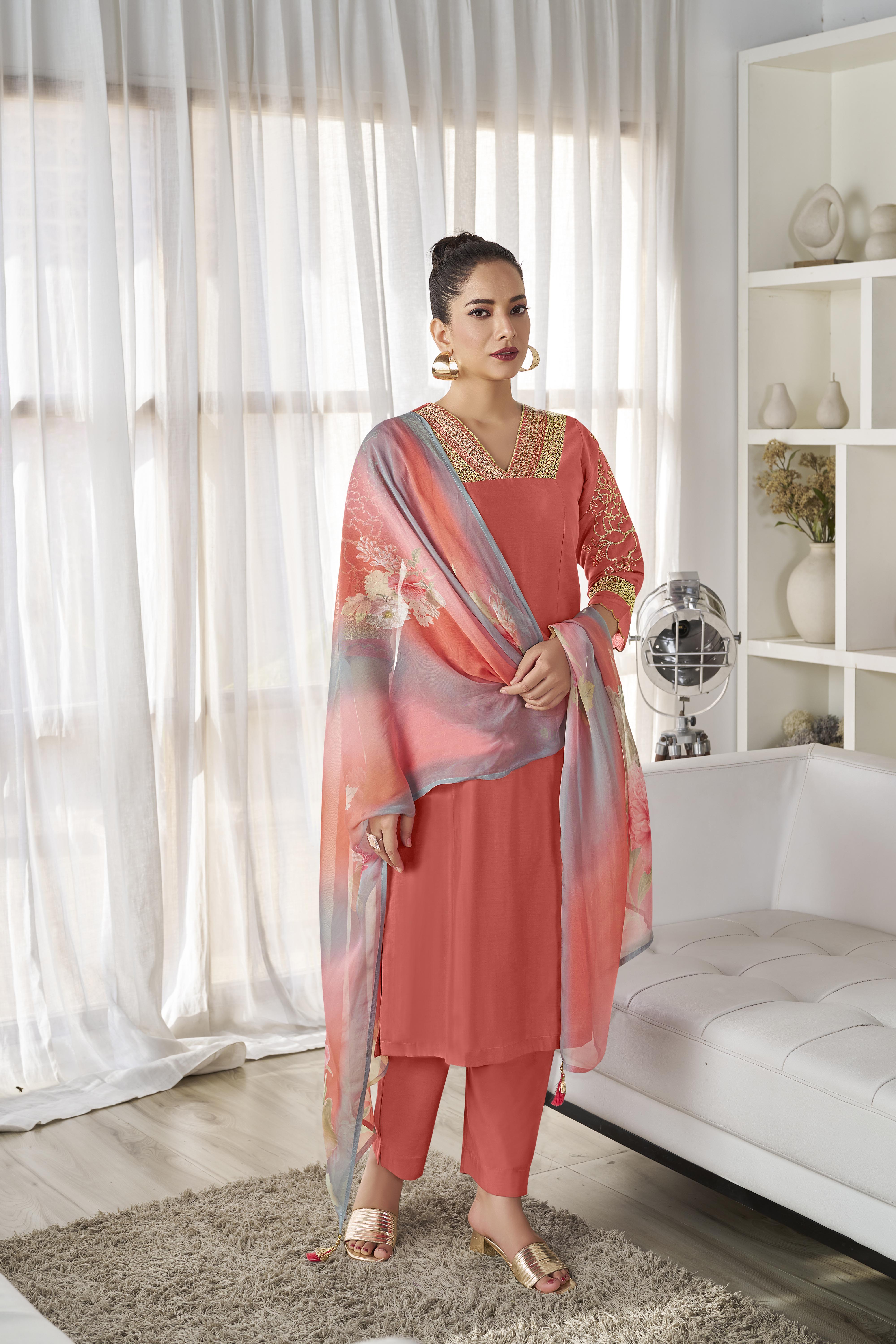 Rust Aline Silk Salwar Suit Set