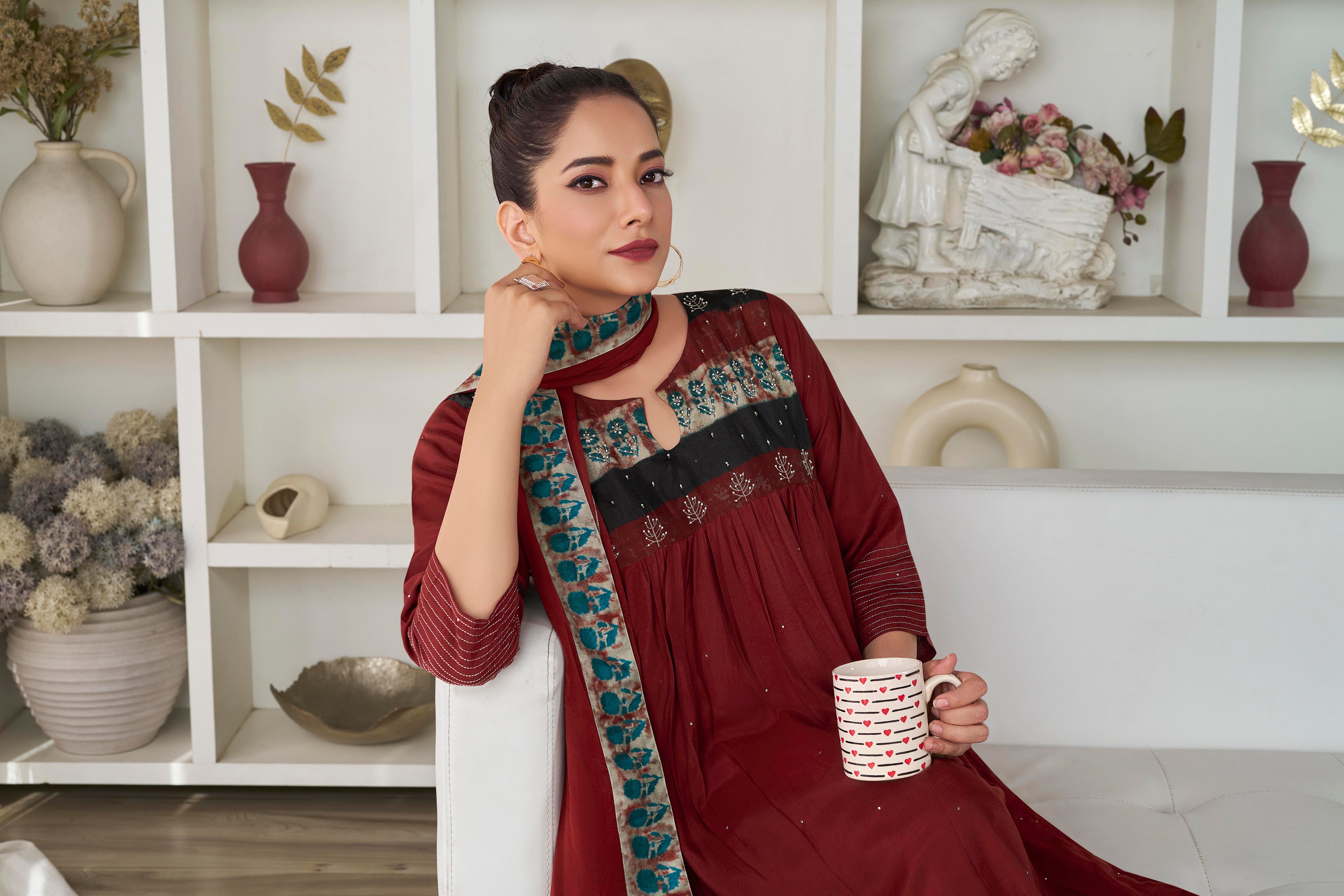 Rust Muslin Salwar Suit Set
