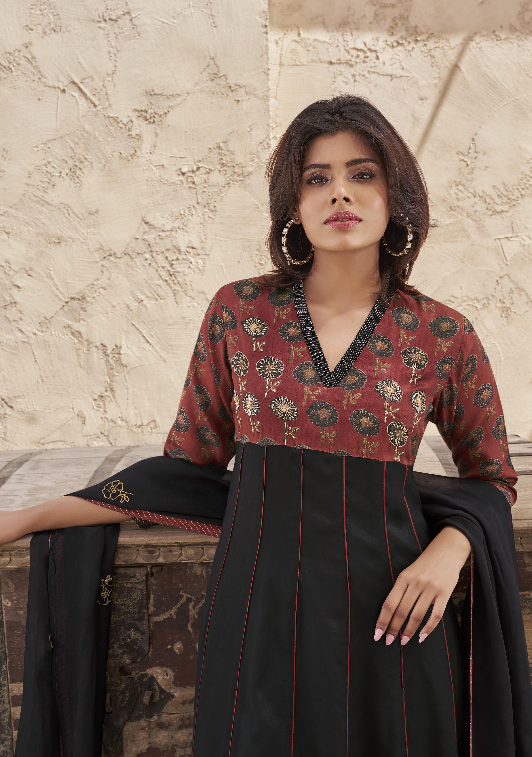 Maroon Muslin Anarkali Salwar Suit Set