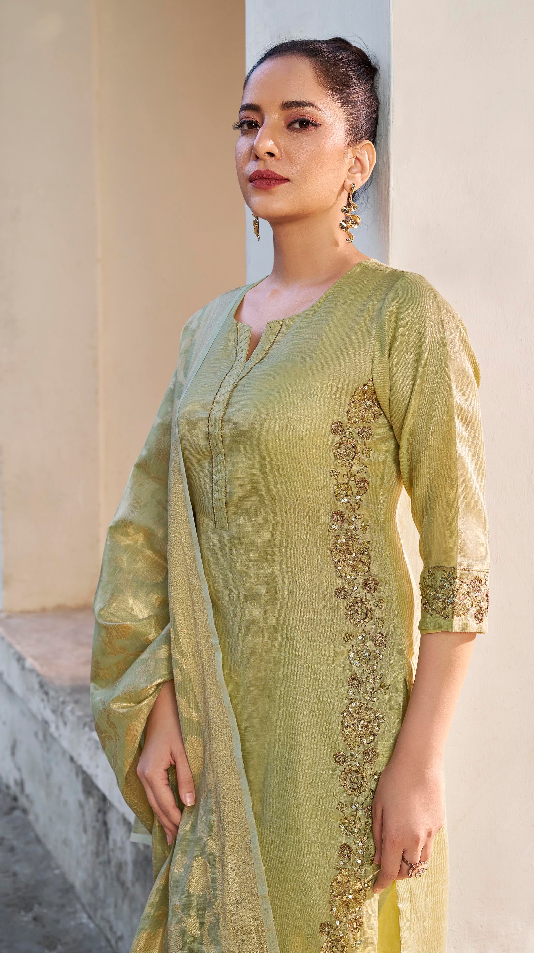 Green Poly Cotton A-line Salwar Suit Set