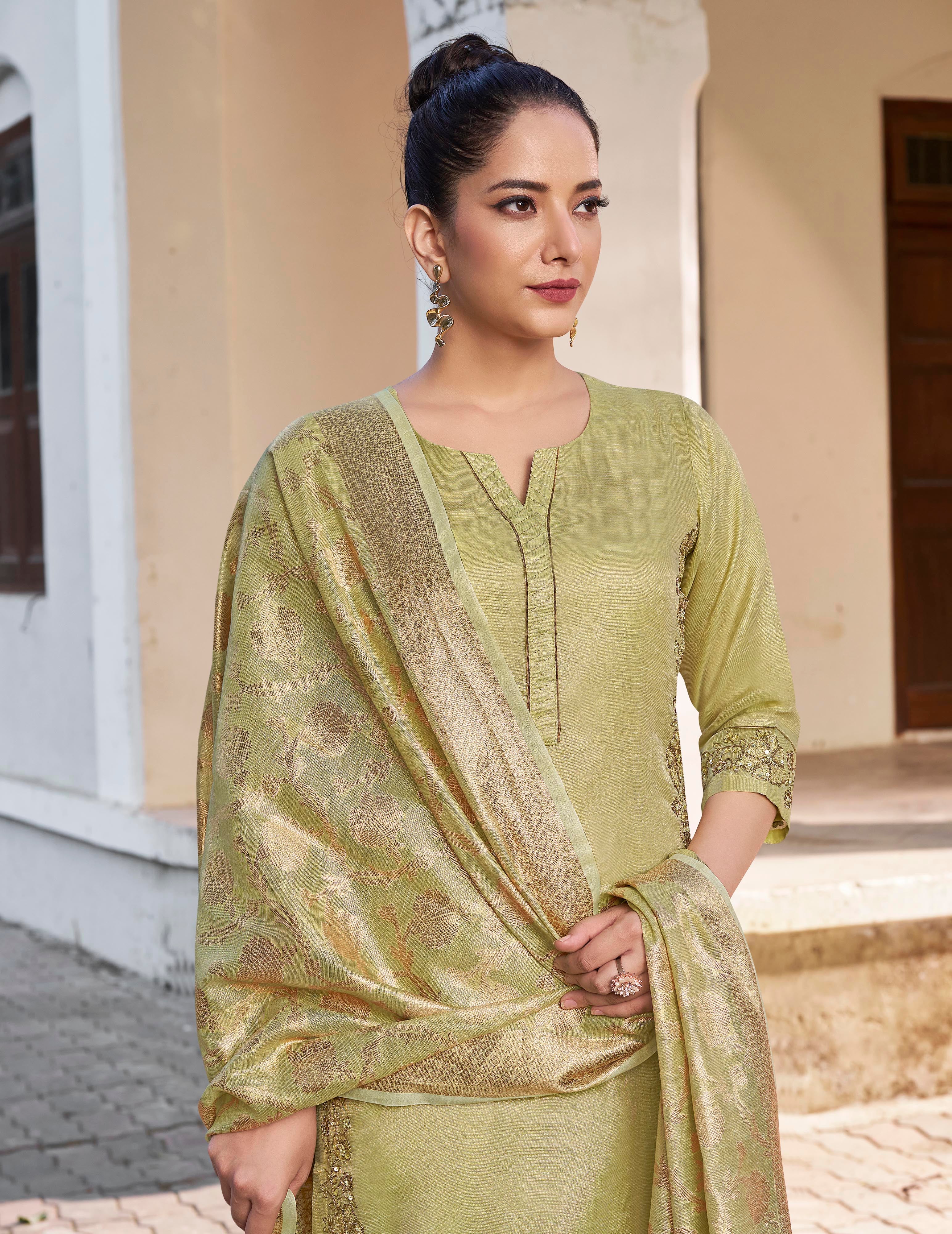 Green Poly Cotton A-line Salwar Suit Set