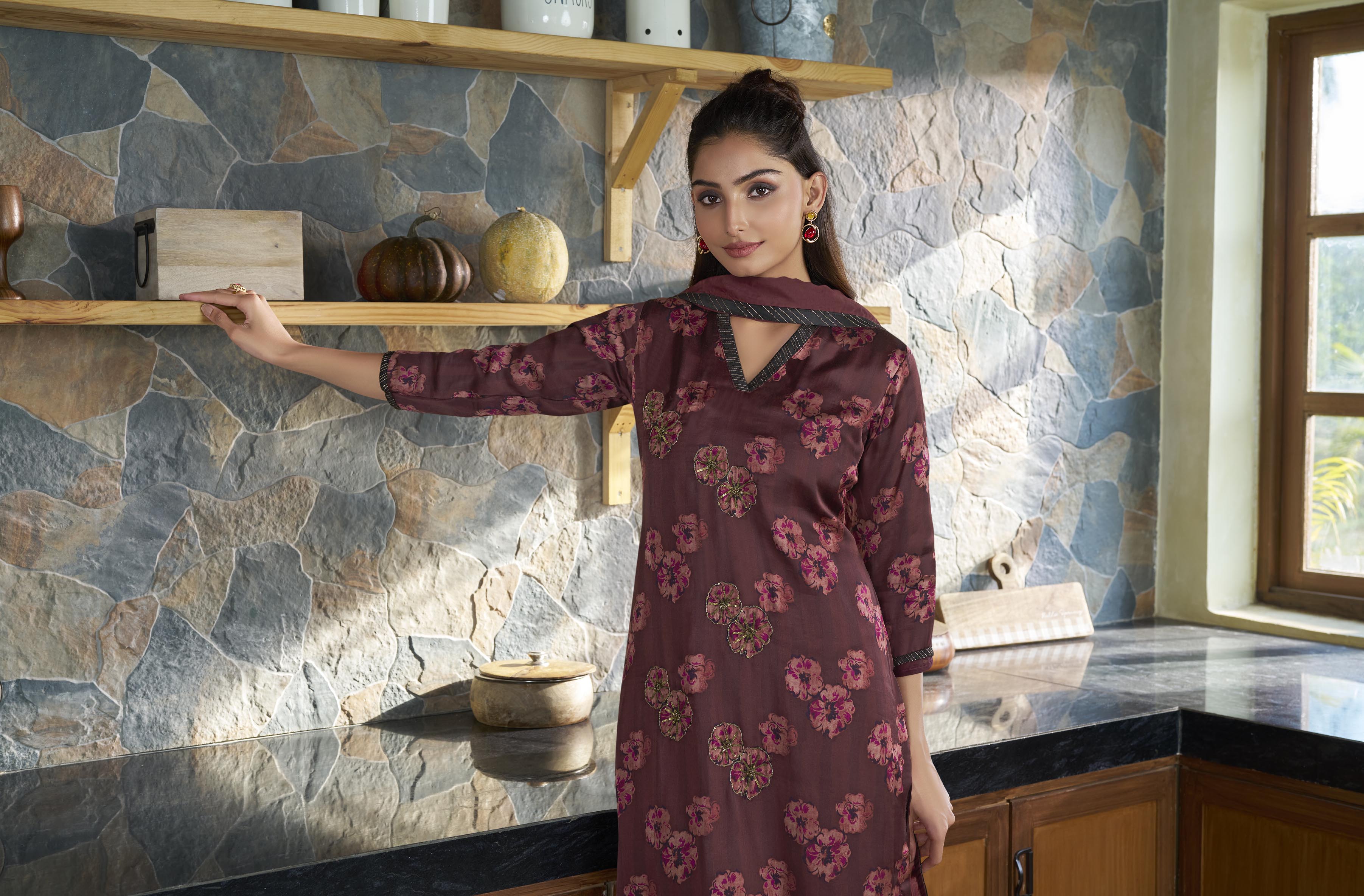 Maroon Silk Straight-Cut Salwar Suit