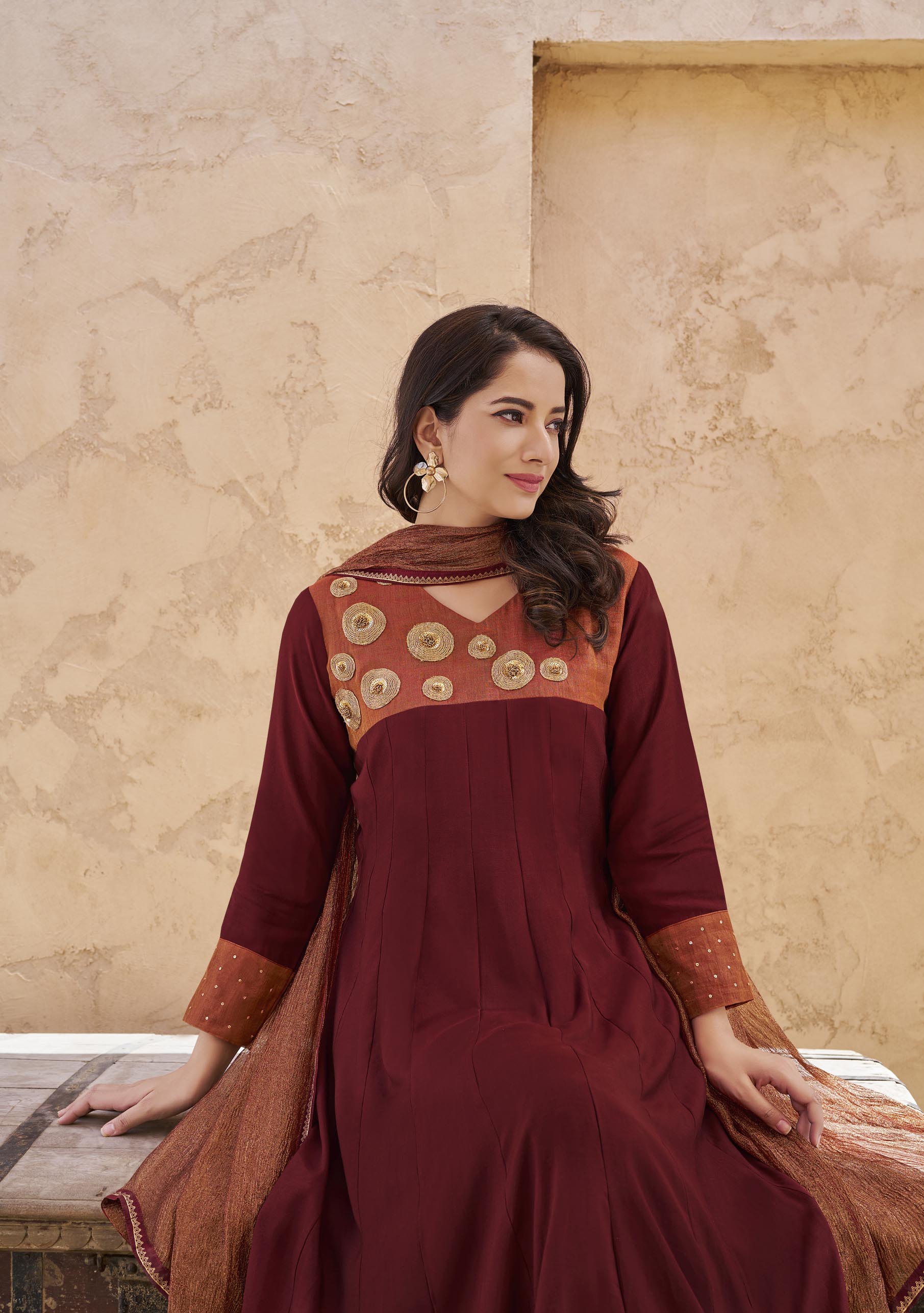 Rust Flared Salwar Suit