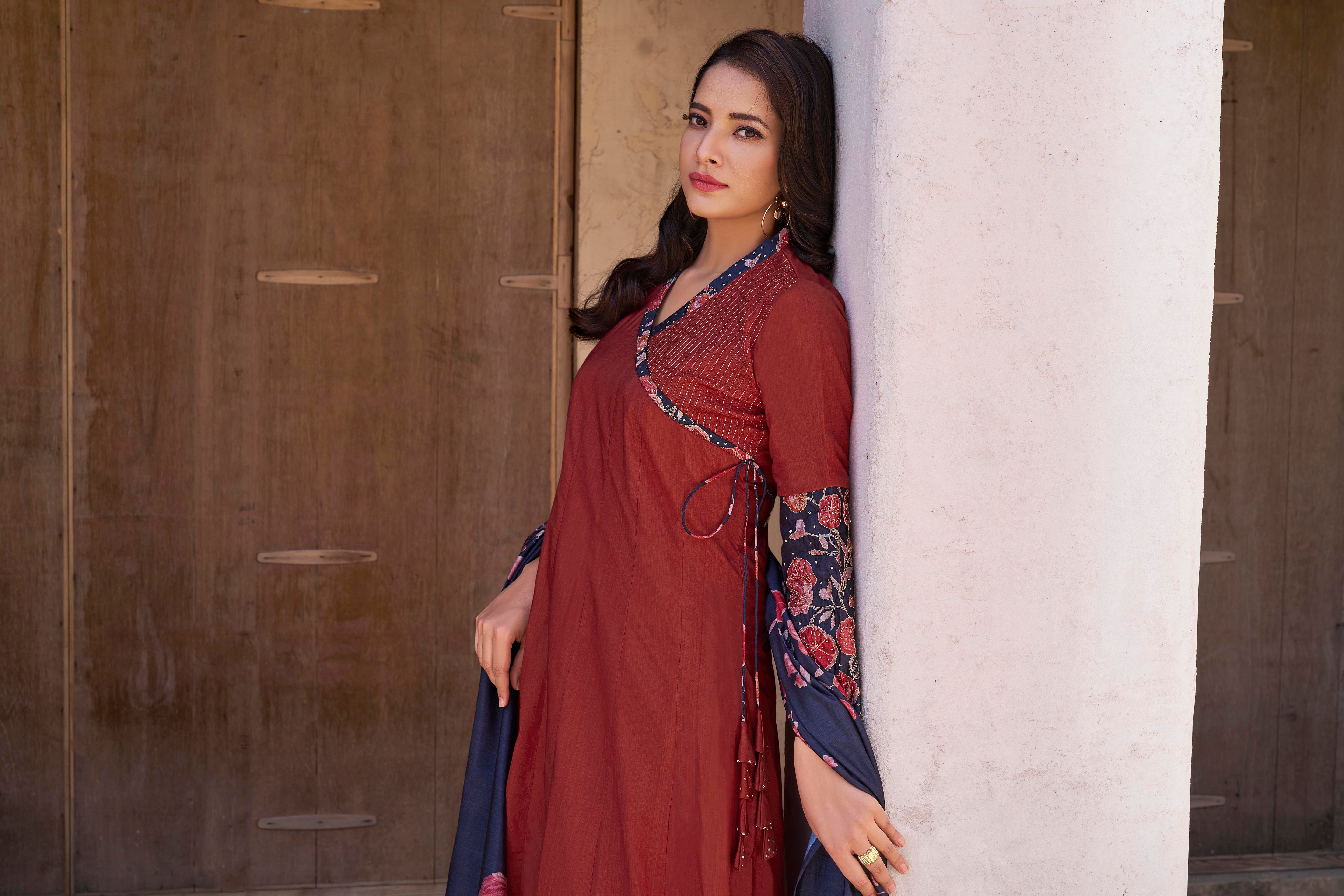 Rust Anarkali Salwar Suit