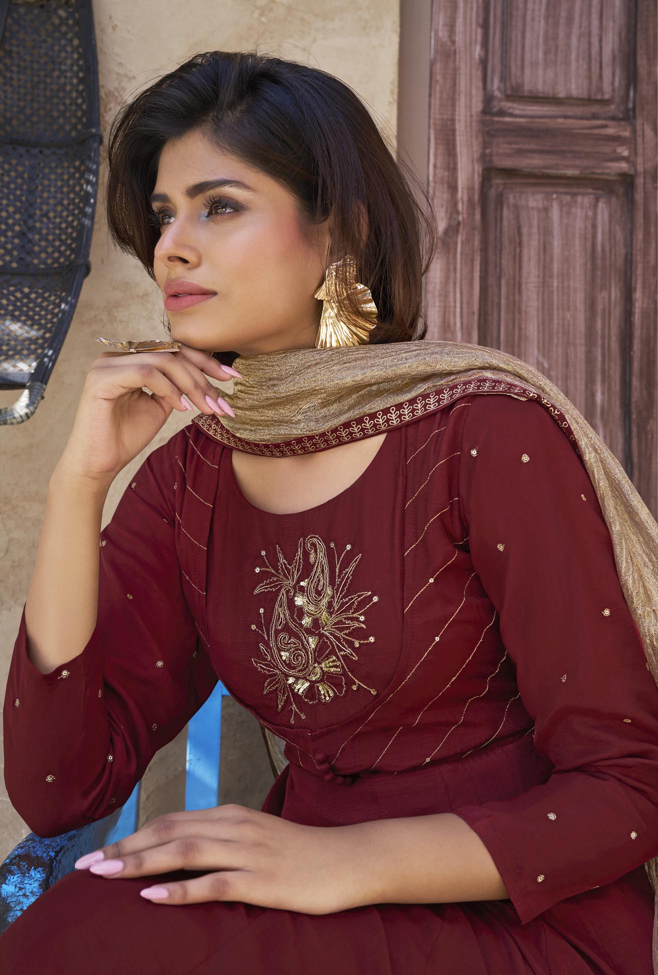 Stunning Rust Anarkali Salwar Suit