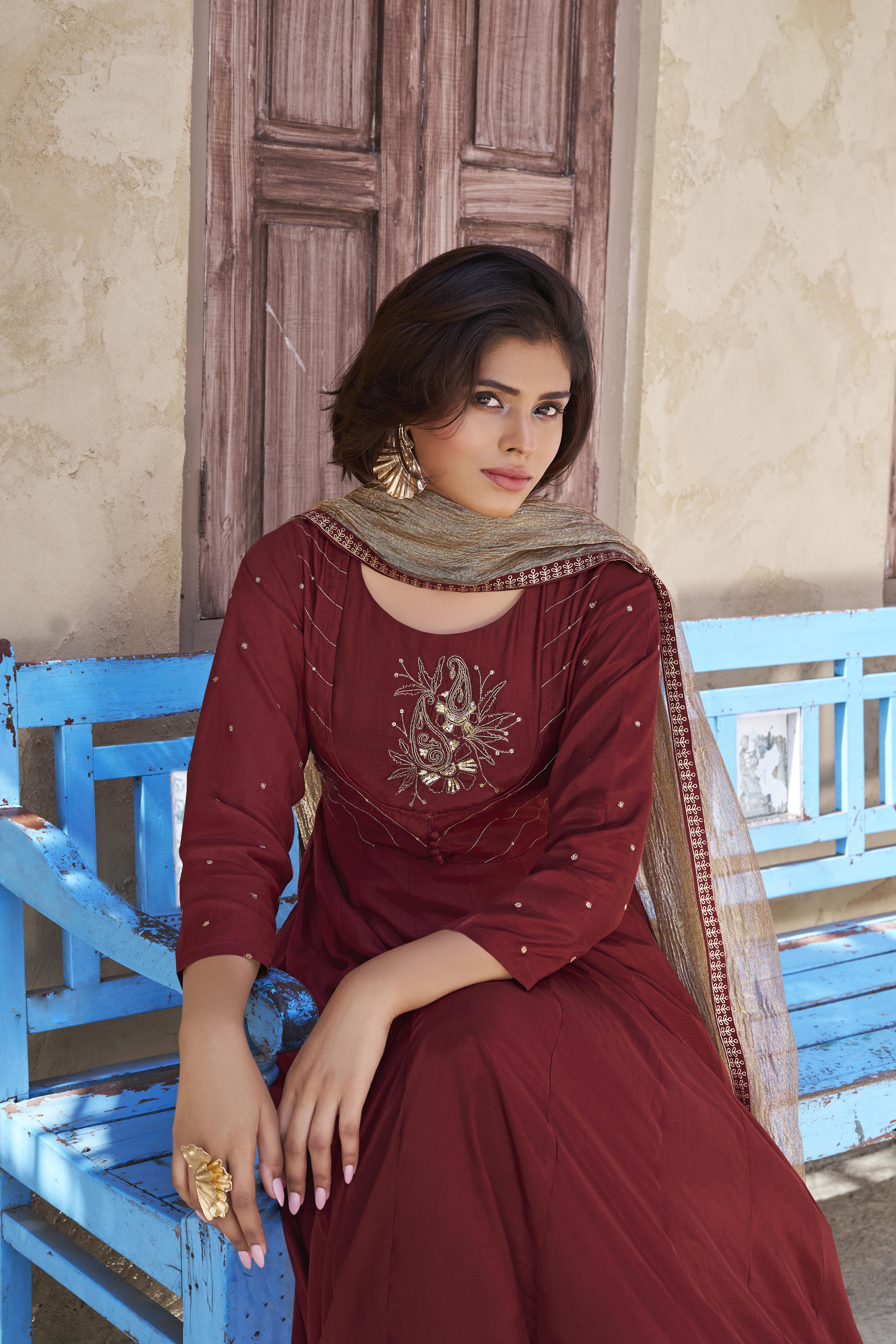Stunning Rust Anarkali Salwar Suit