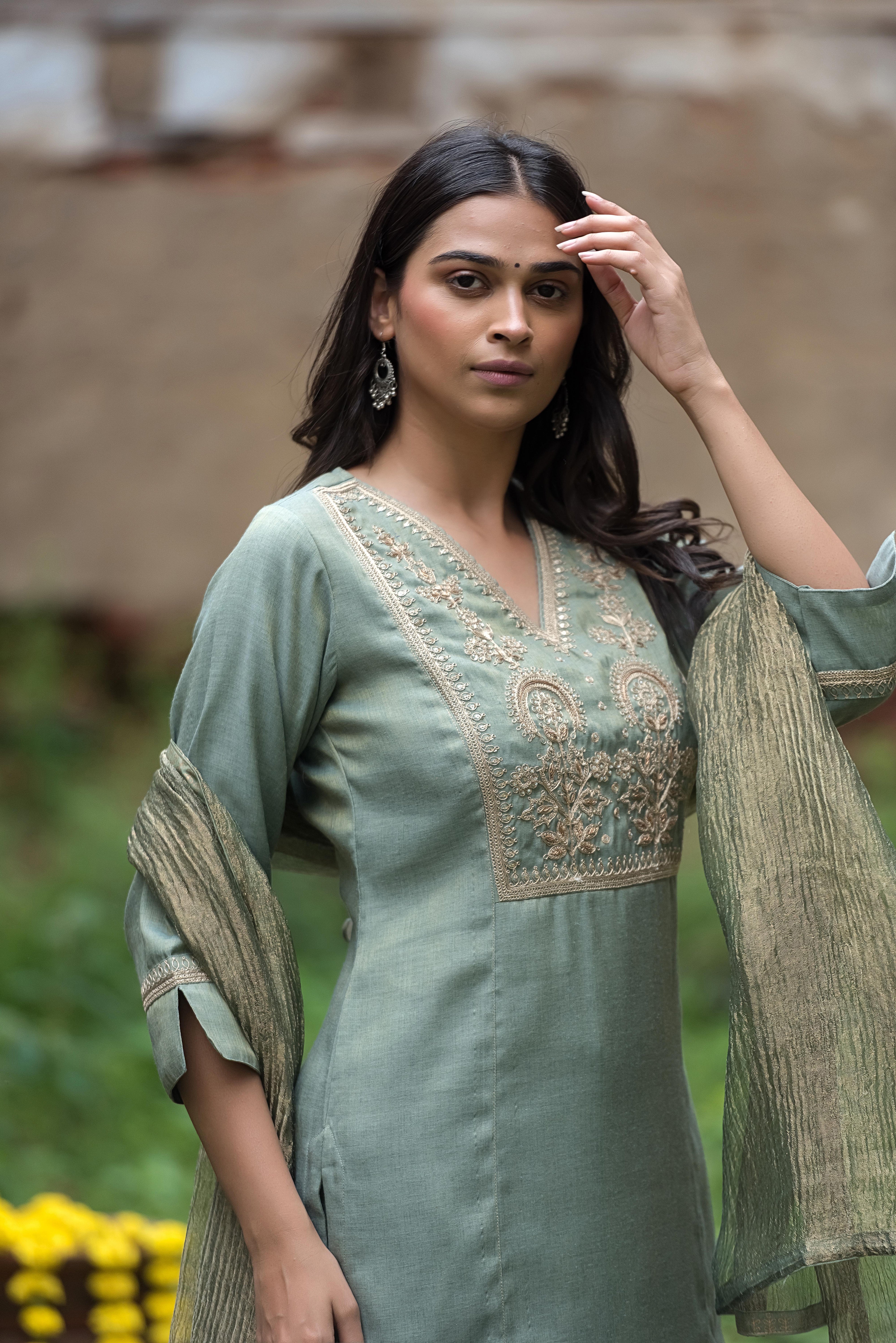 Light Grey Salwar Suit with Intricate Co-Embroidery