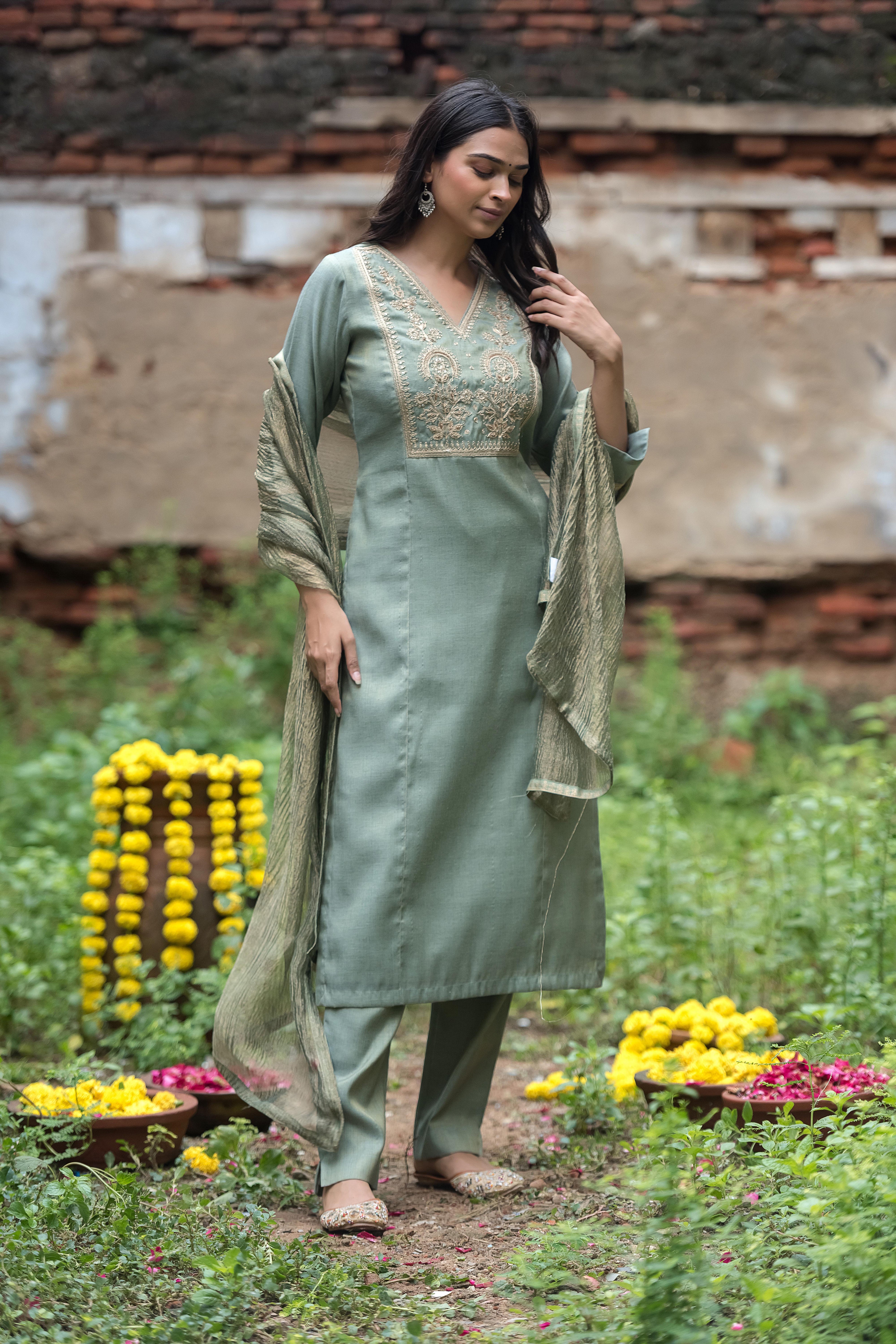 Light Grey Salwar Suit with Intricate Co-Embroidery
