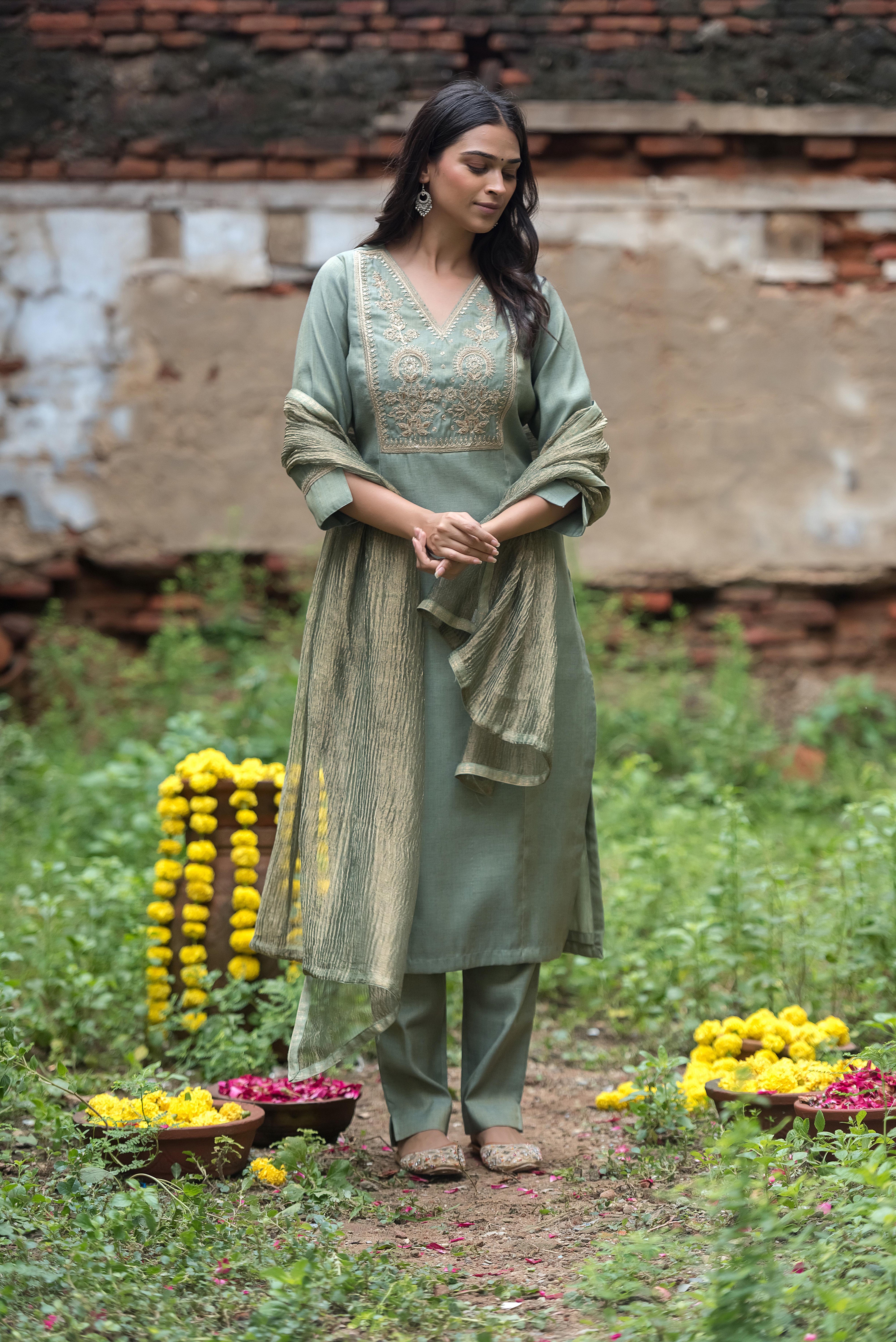 Light Grey Salwar Suit with Intricate Co-Embroidery