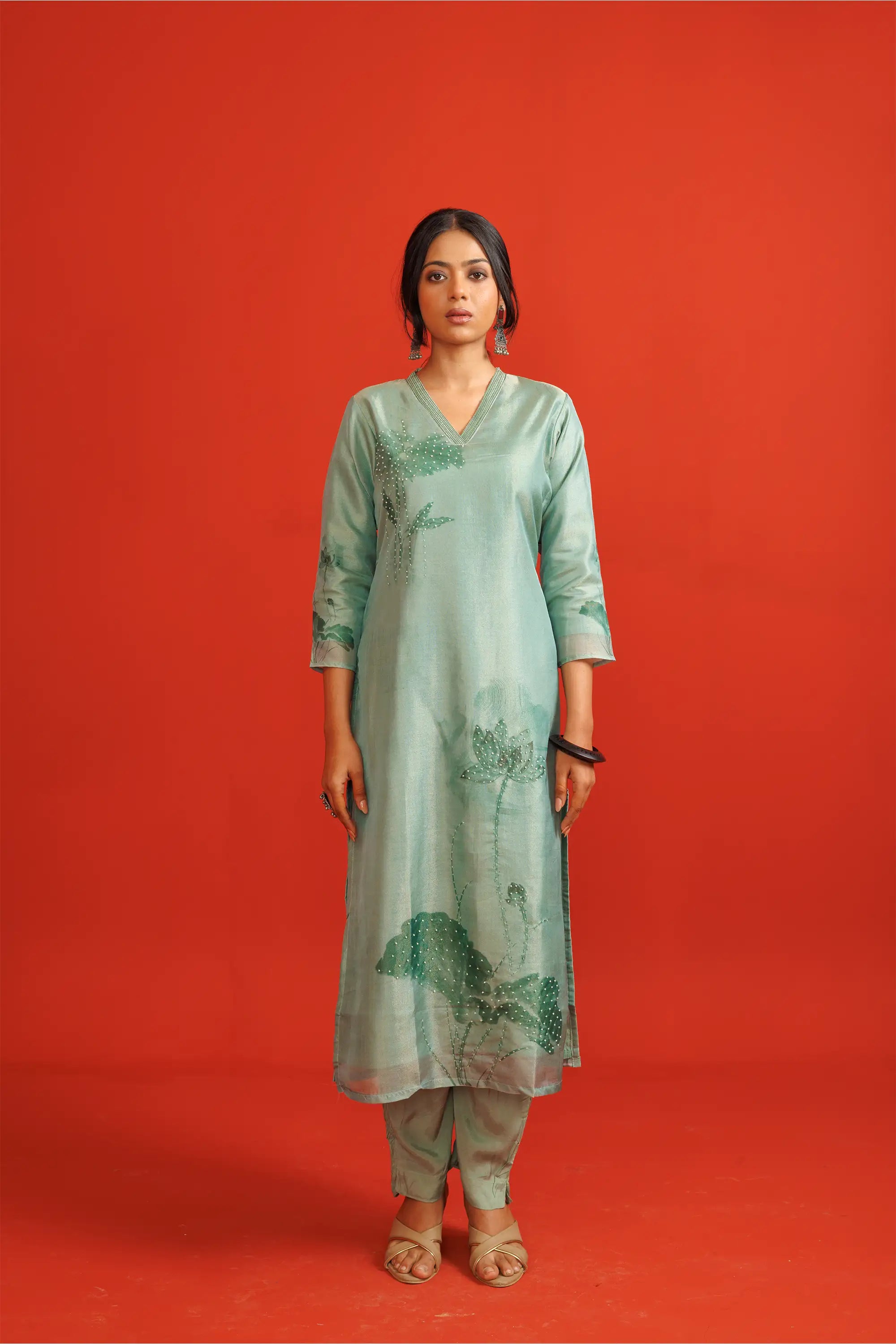 Jade Green Bemberg Silk Co-Ord Set by Lipi goyal