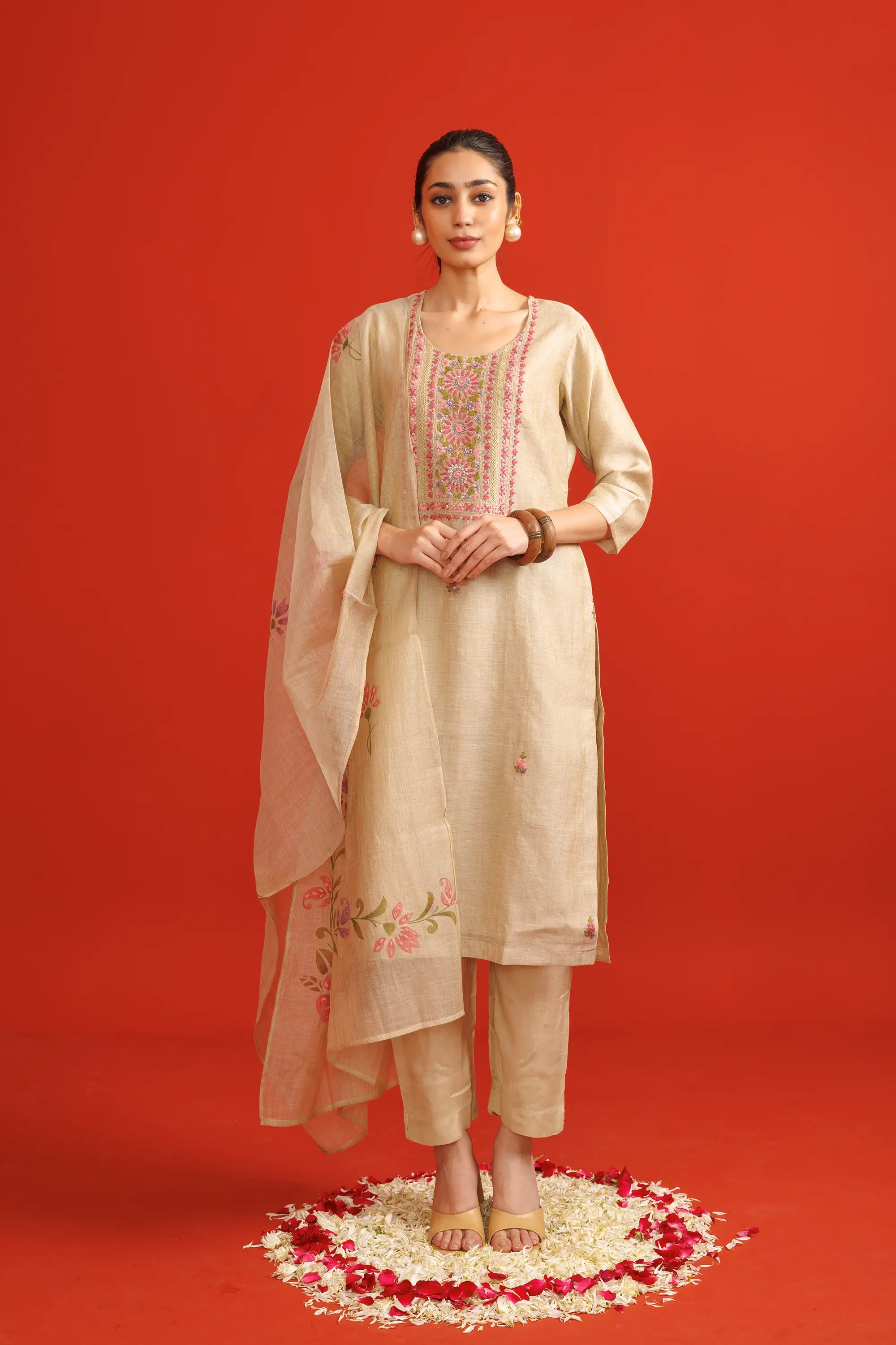 Desert Beige Hand Embroidered Salwaar Suit Set