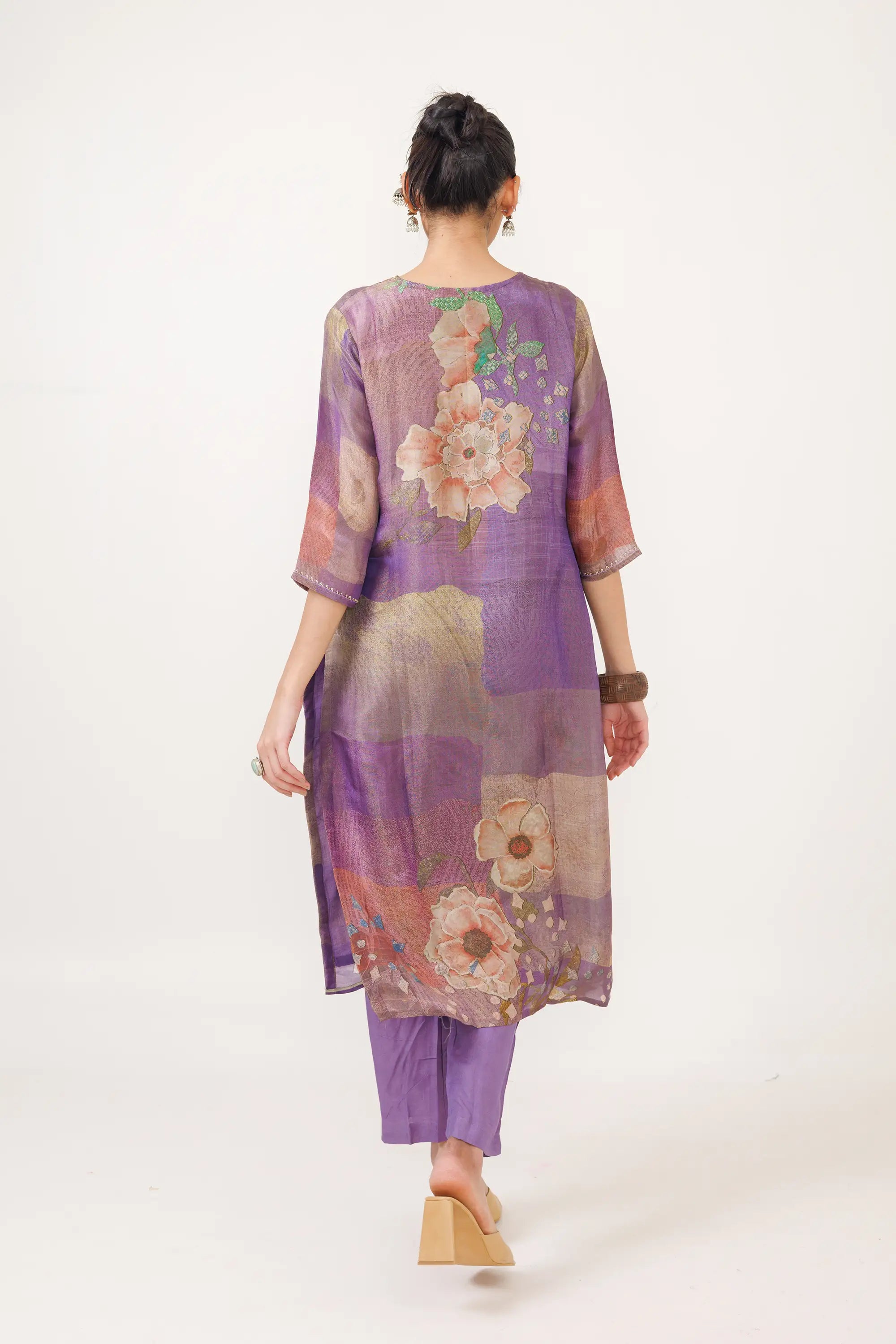 Iris Purple Soft Tissue Kurta Set for any occasion
