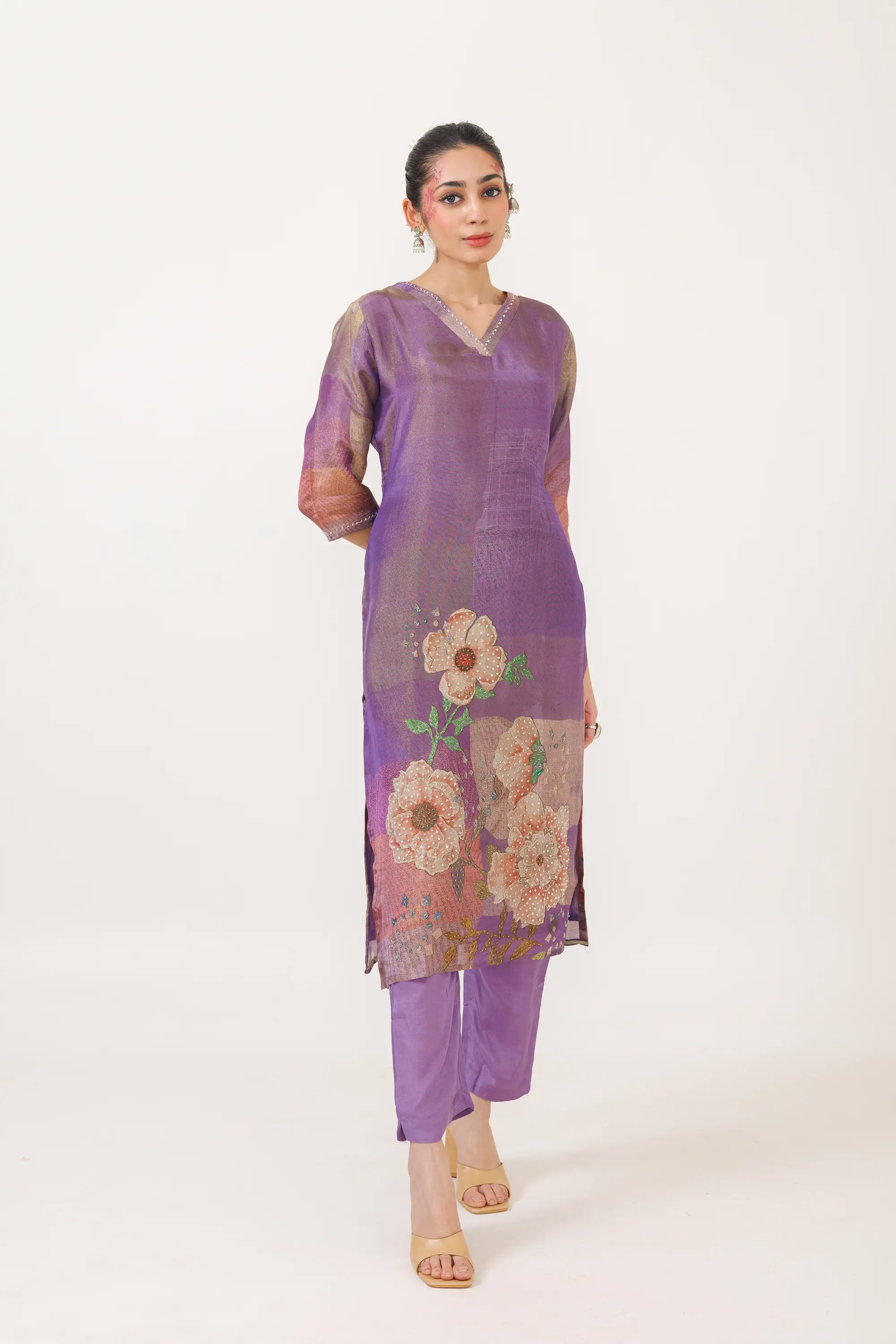 Iris Purple Soft Tissue Kurta Set for any occasion