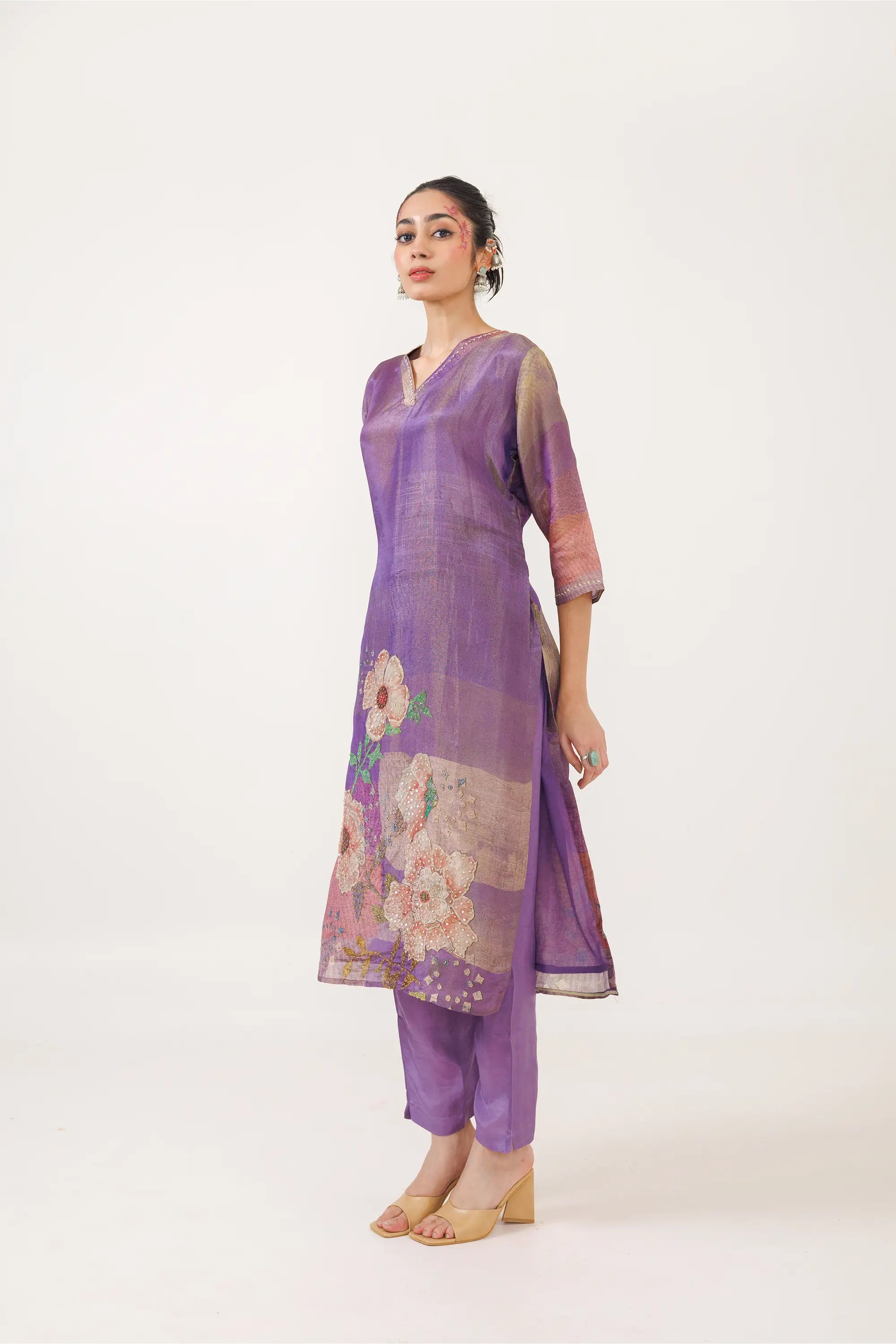Iris Purple Soft Tissue Kurta Set for any occasion