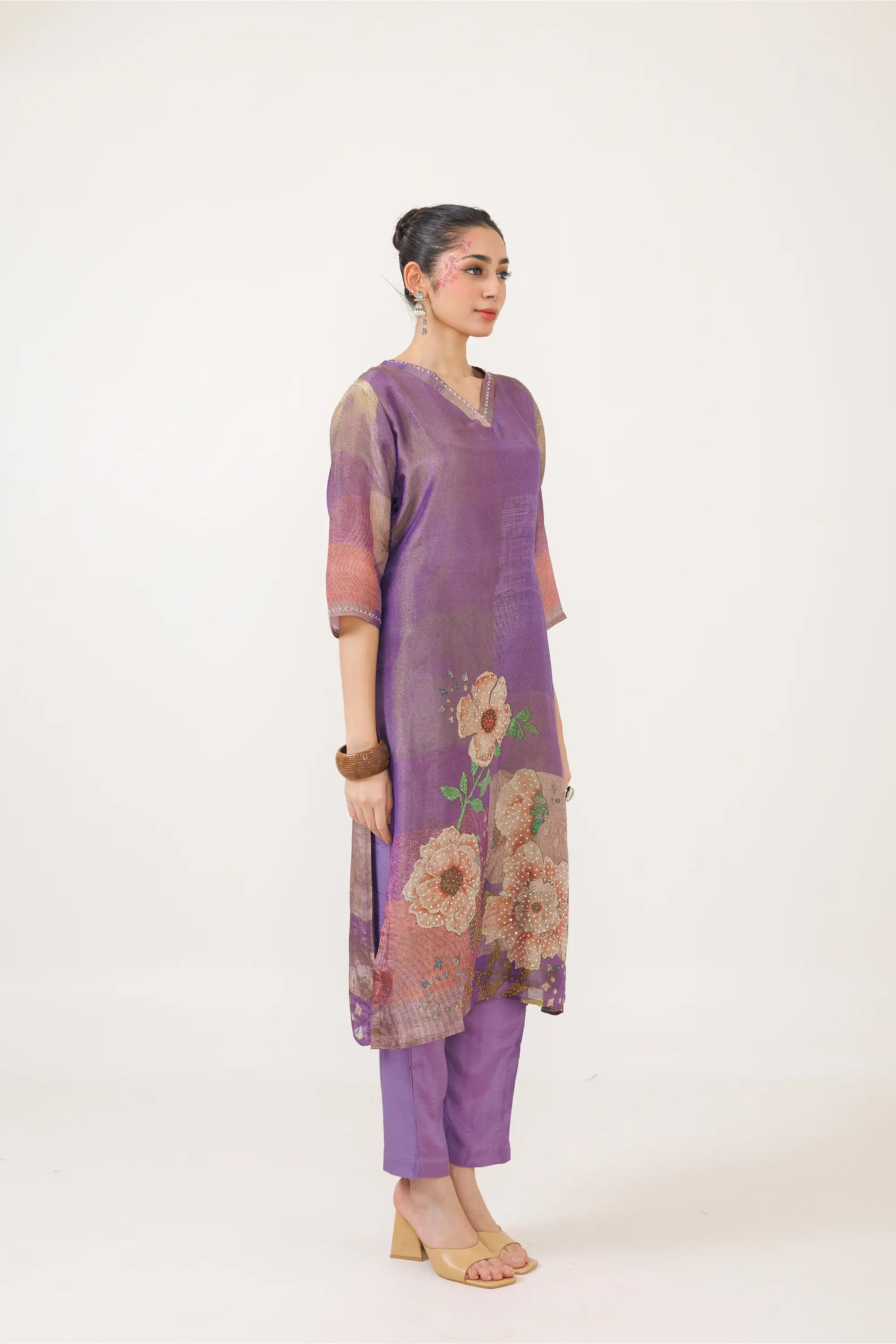 Iris Purple Soft Tissue Kurta Set for any occasion