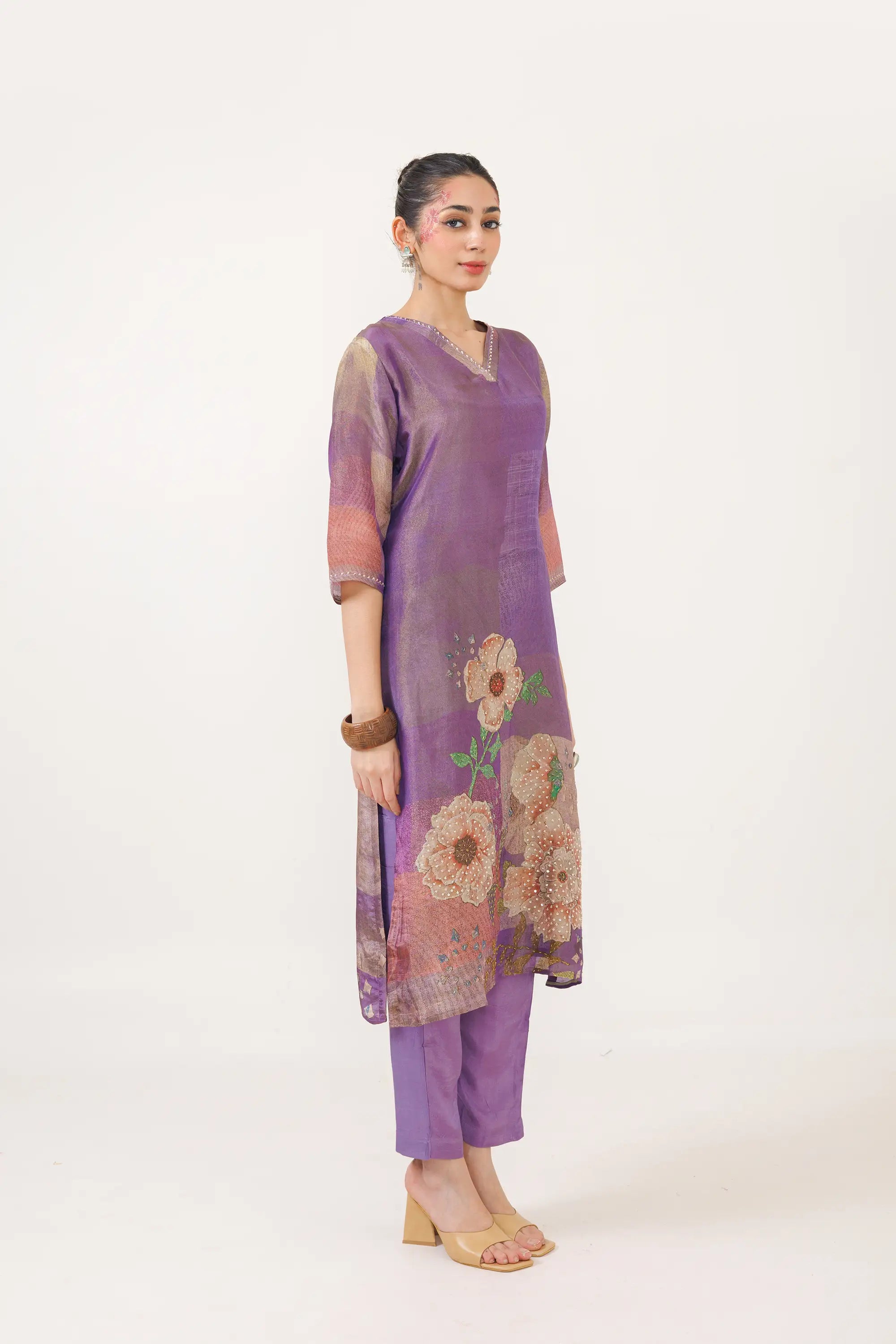 Iris Purple Soft Tissue Kurta Set for any occasion