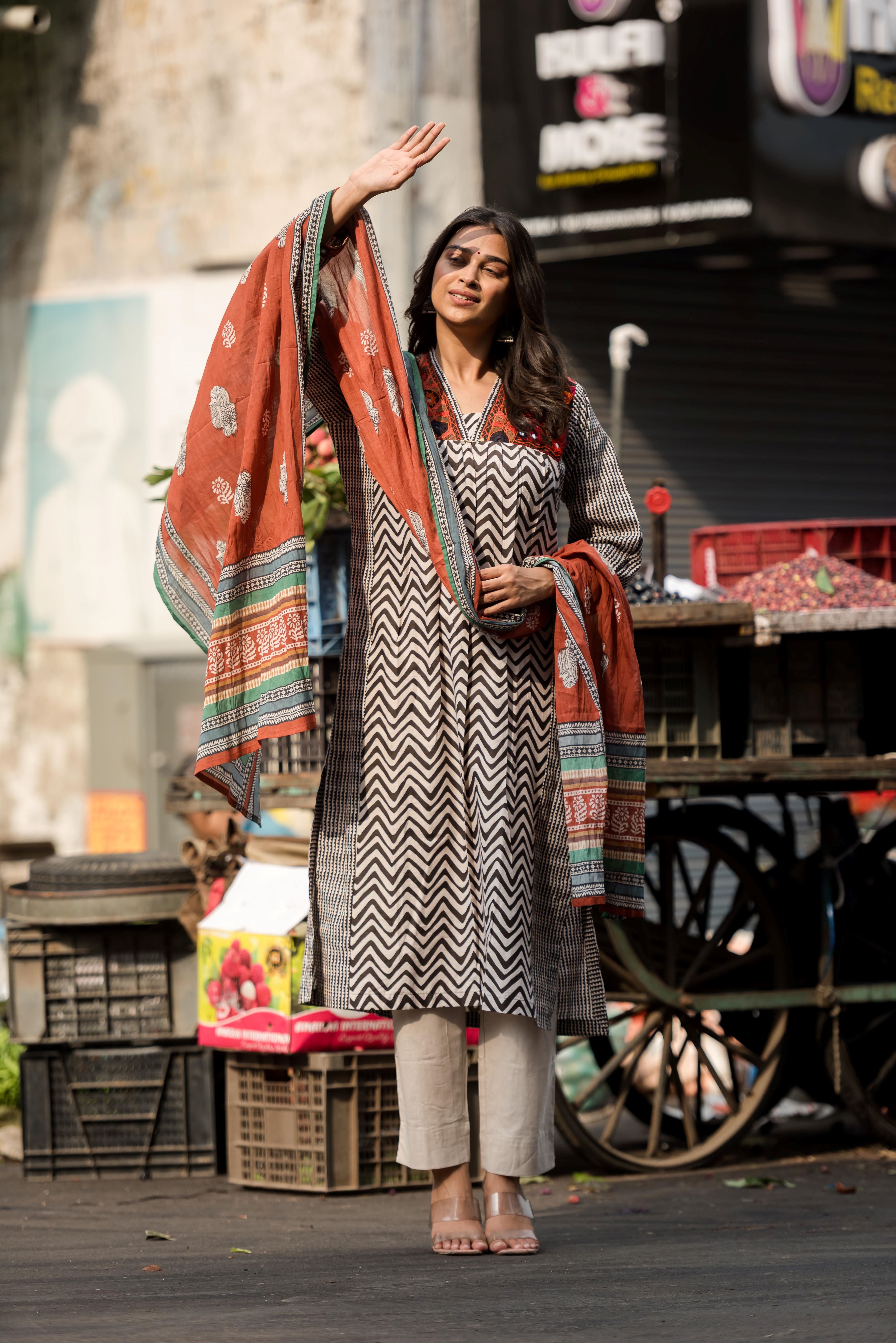 Black Muslin Straight Salwar Suit