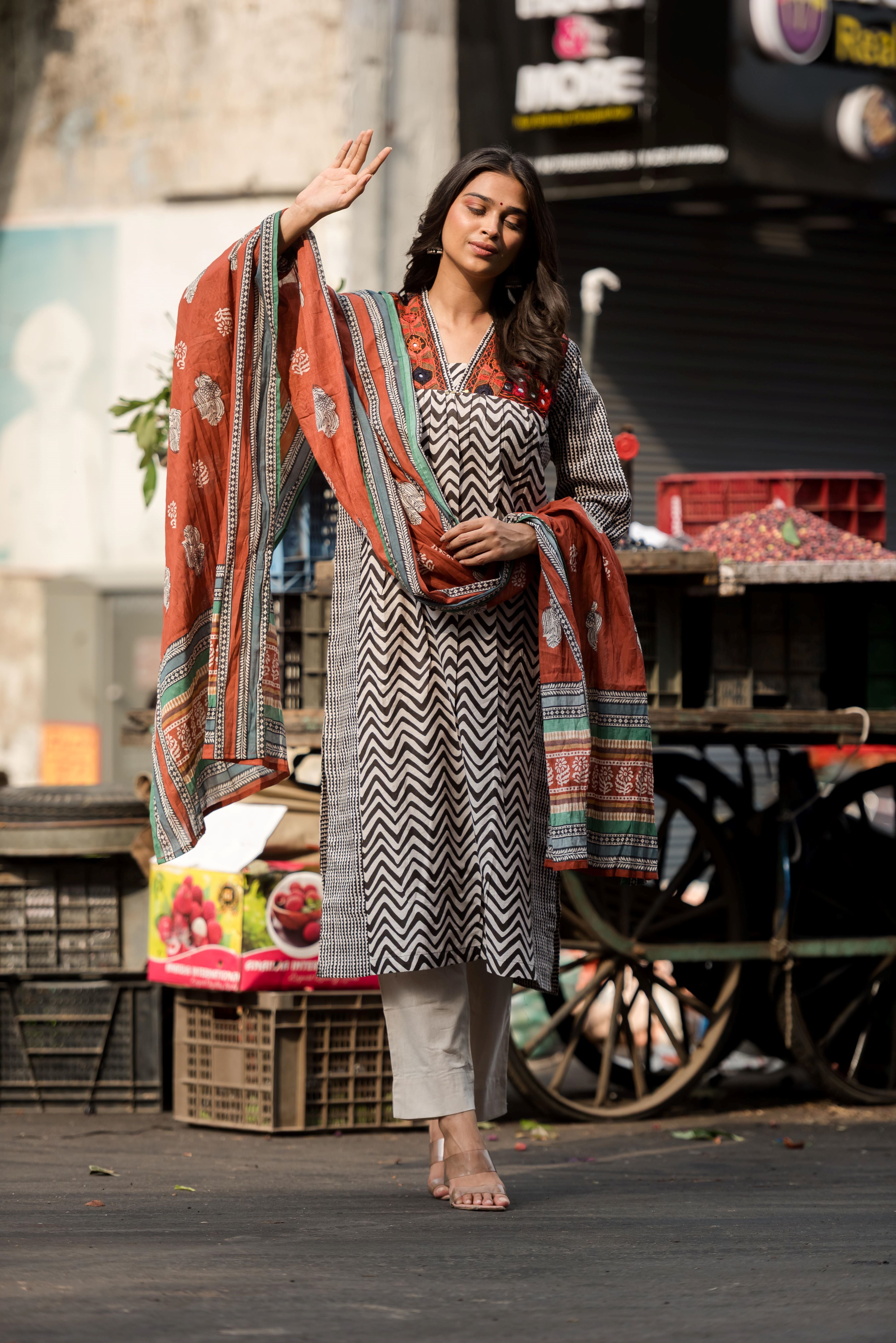 Black Muslin Straight Salwar Suit