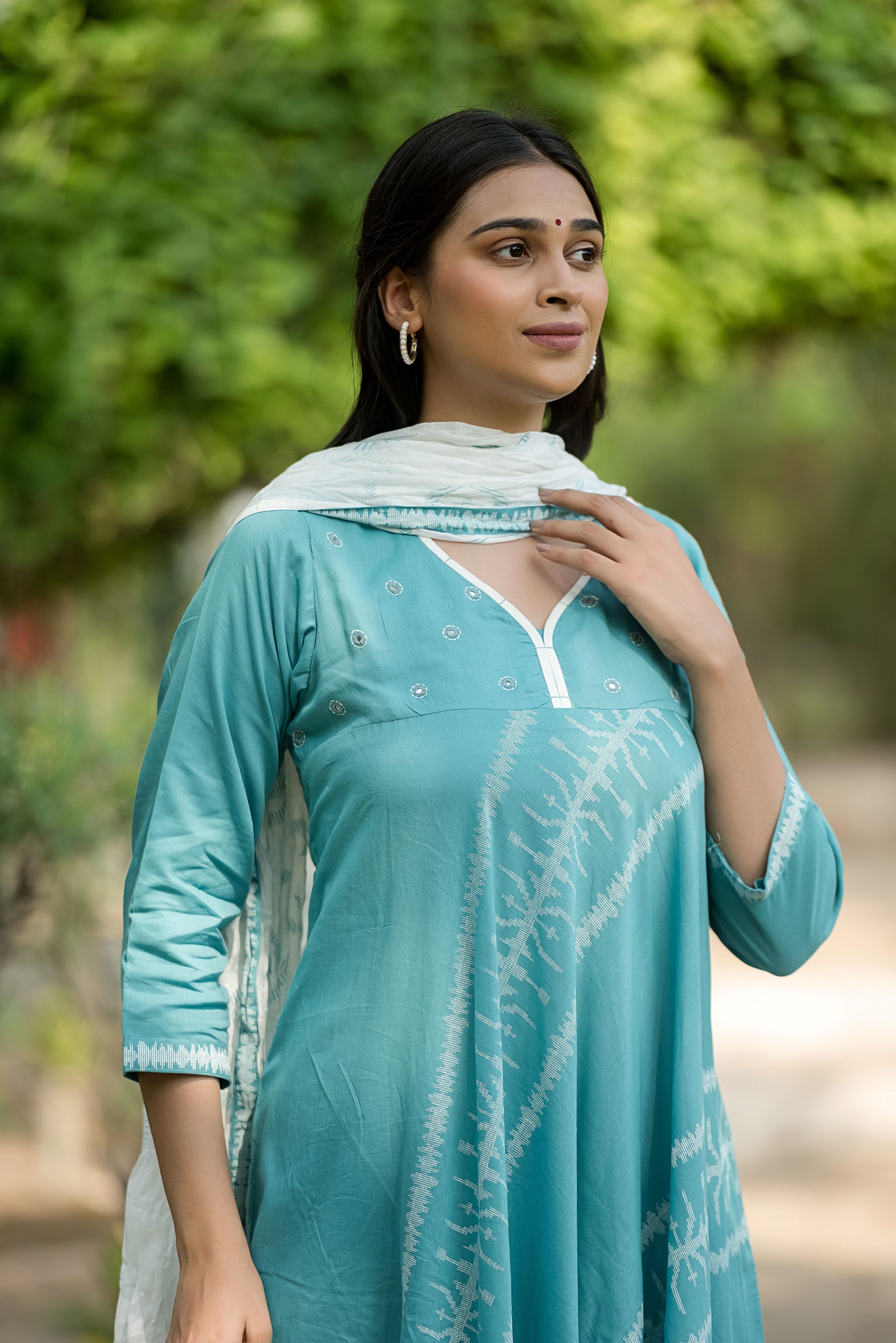 Sky Blue Mal A-line Salwar Suit