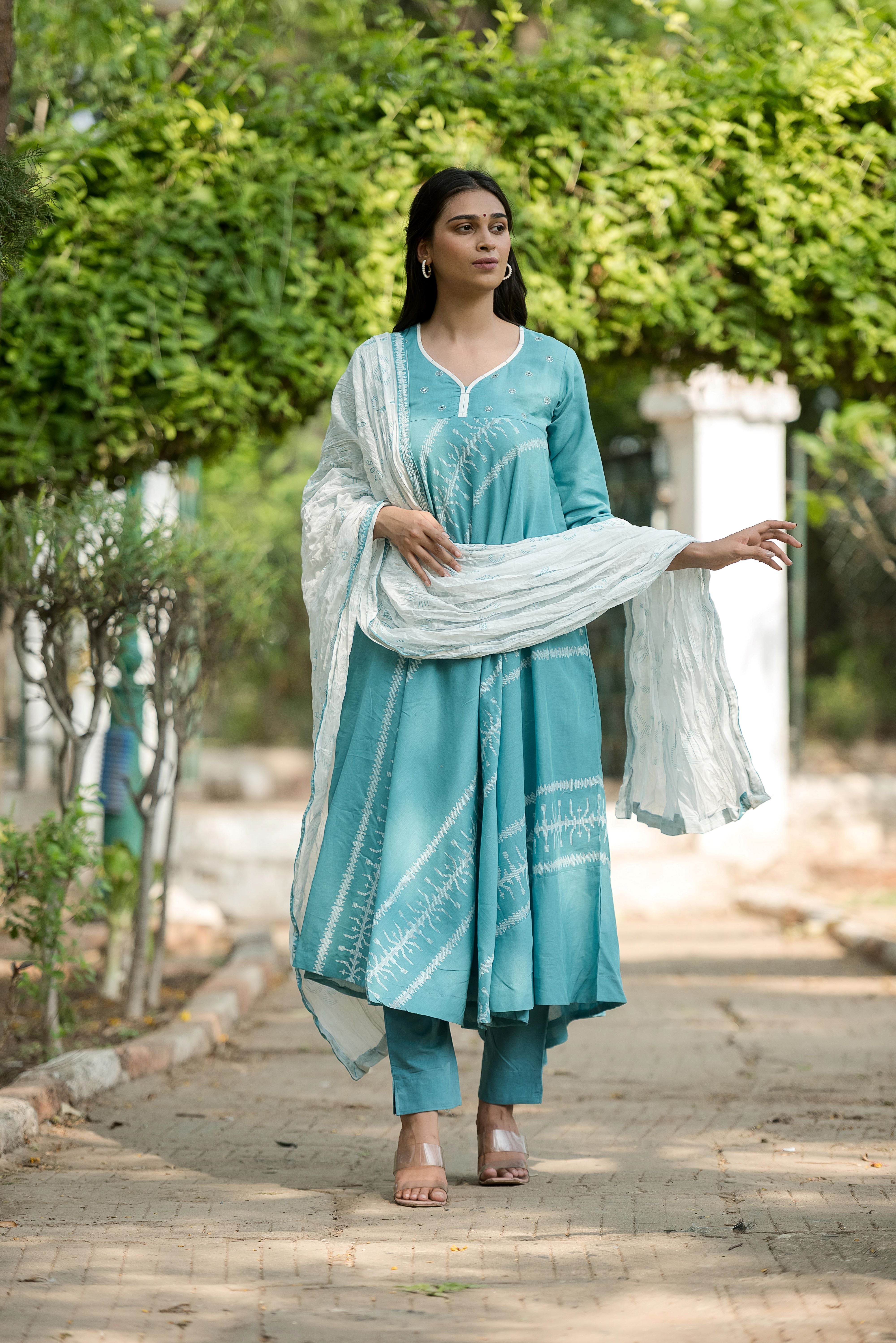Sky Blue Mal A-line Salwar Suit