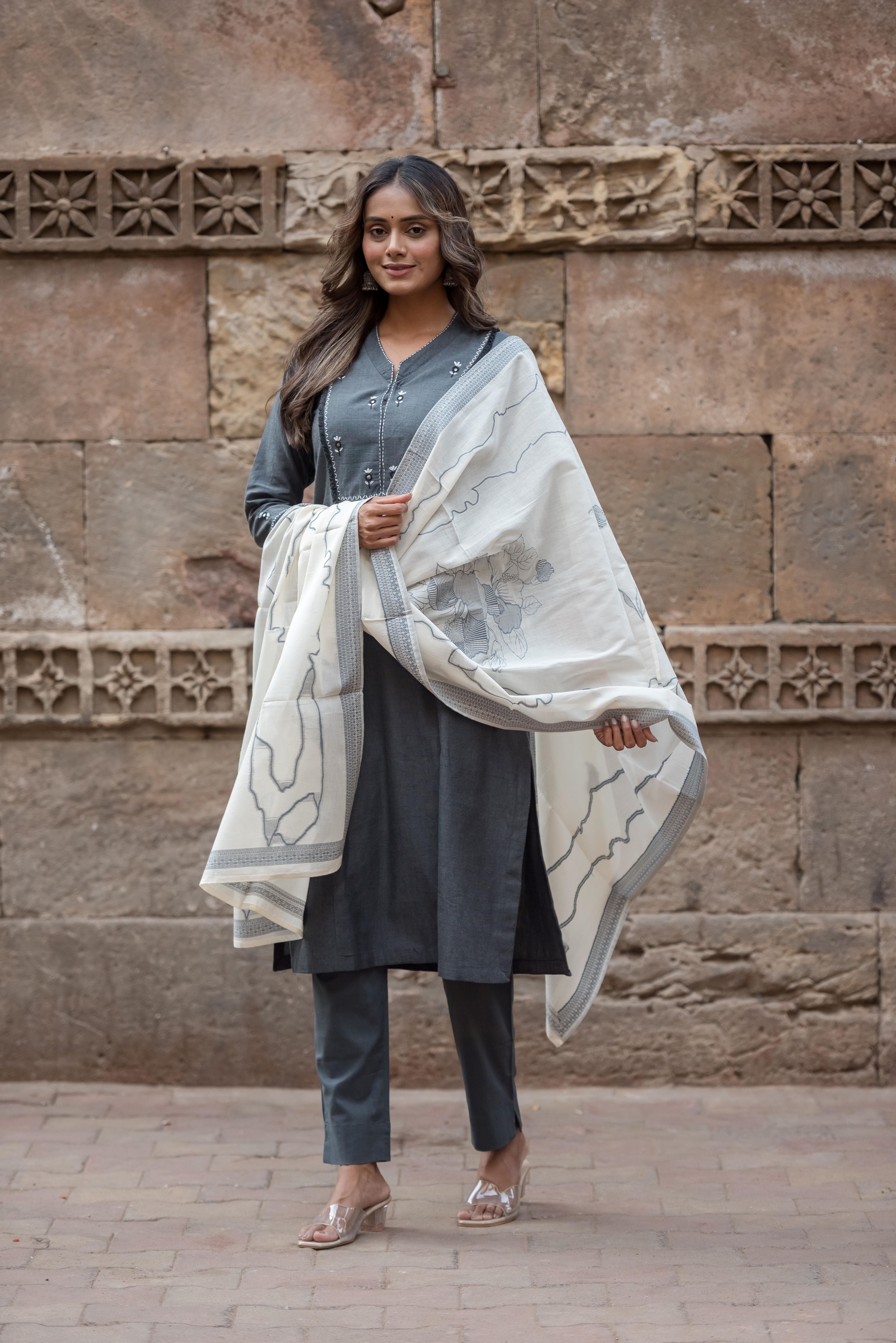 Elegant Grey South Cotton Salwar Suit