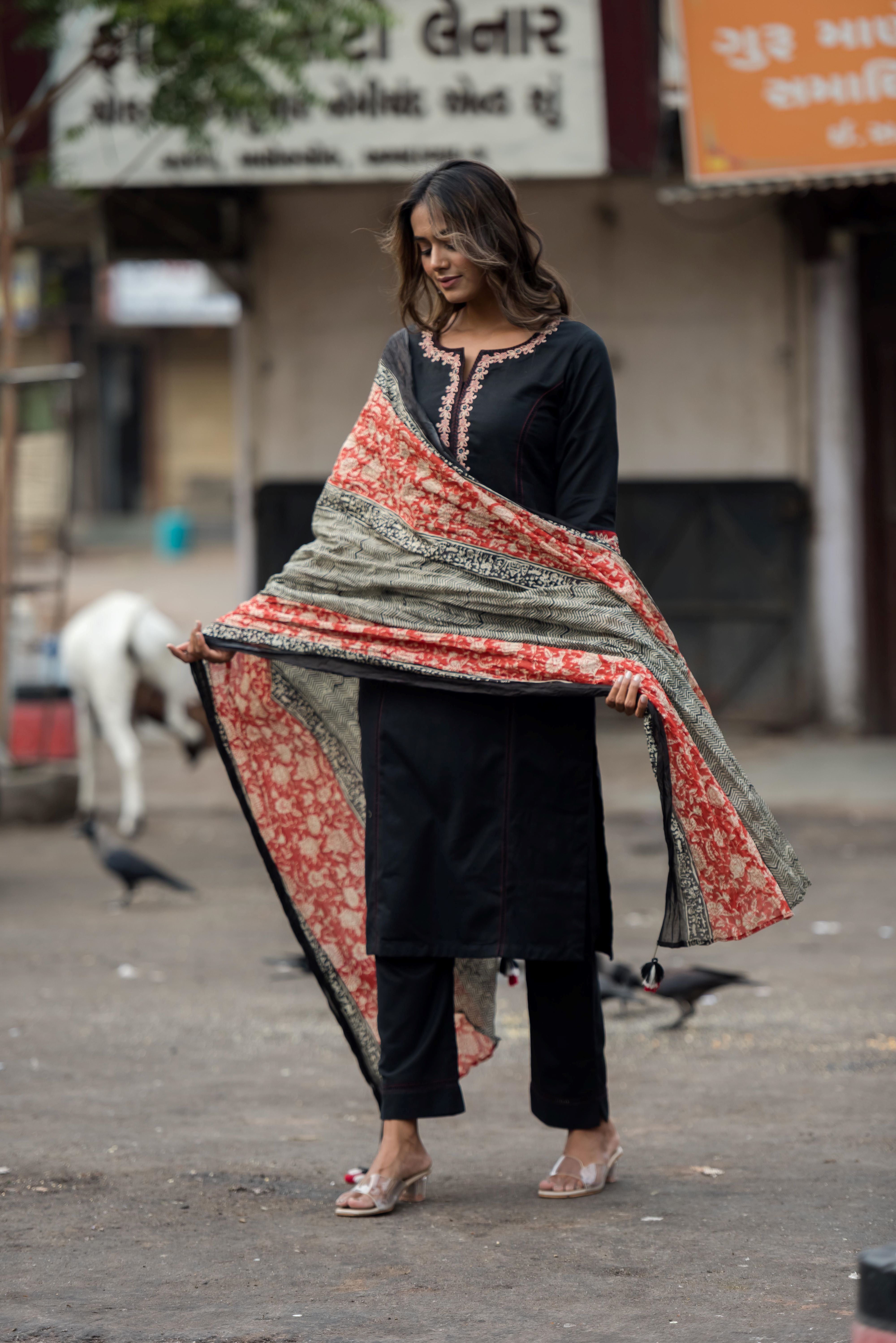 Elegant Black South Cotton Salwar Suit