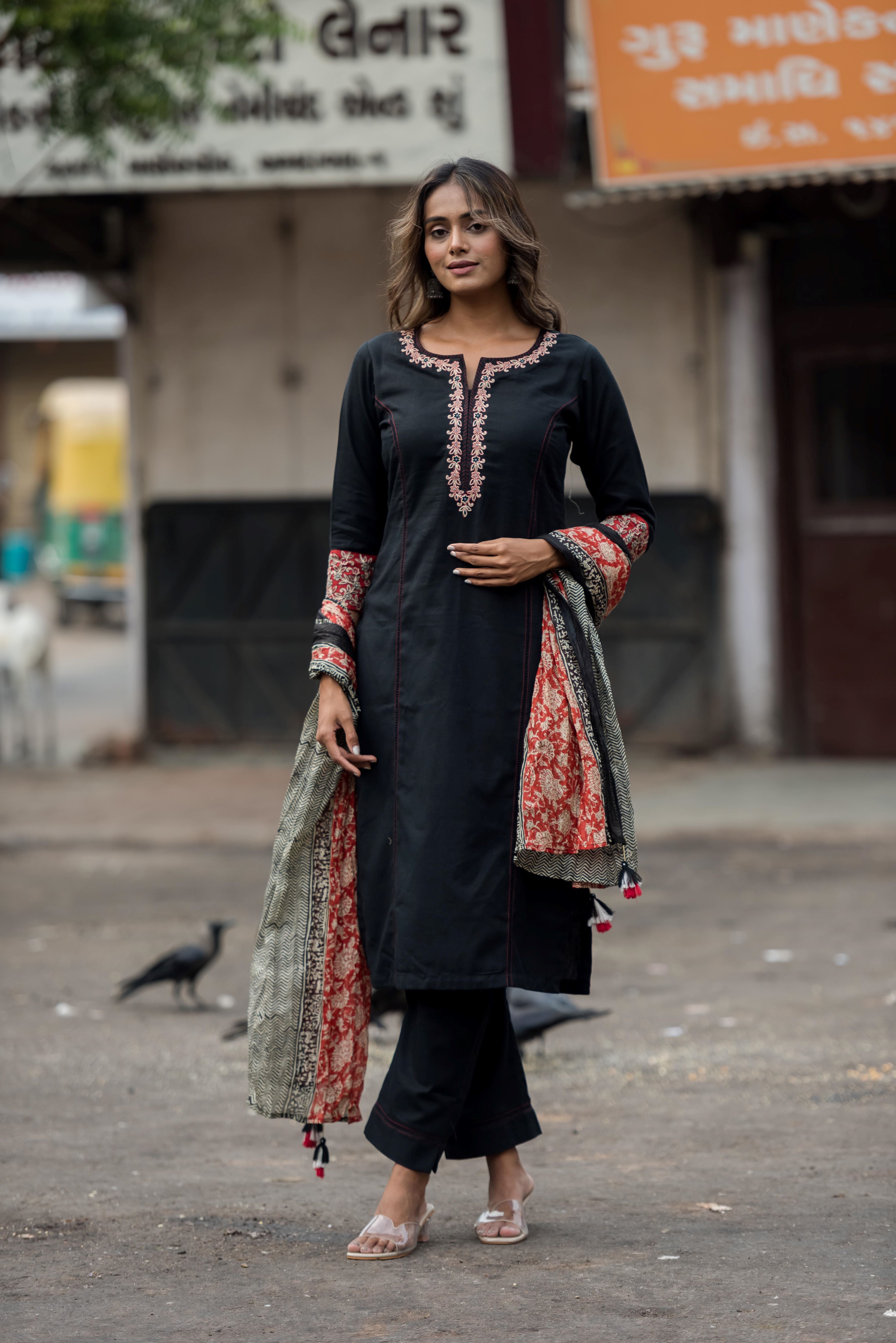 Elegant Black South Cotton Salwar Suit