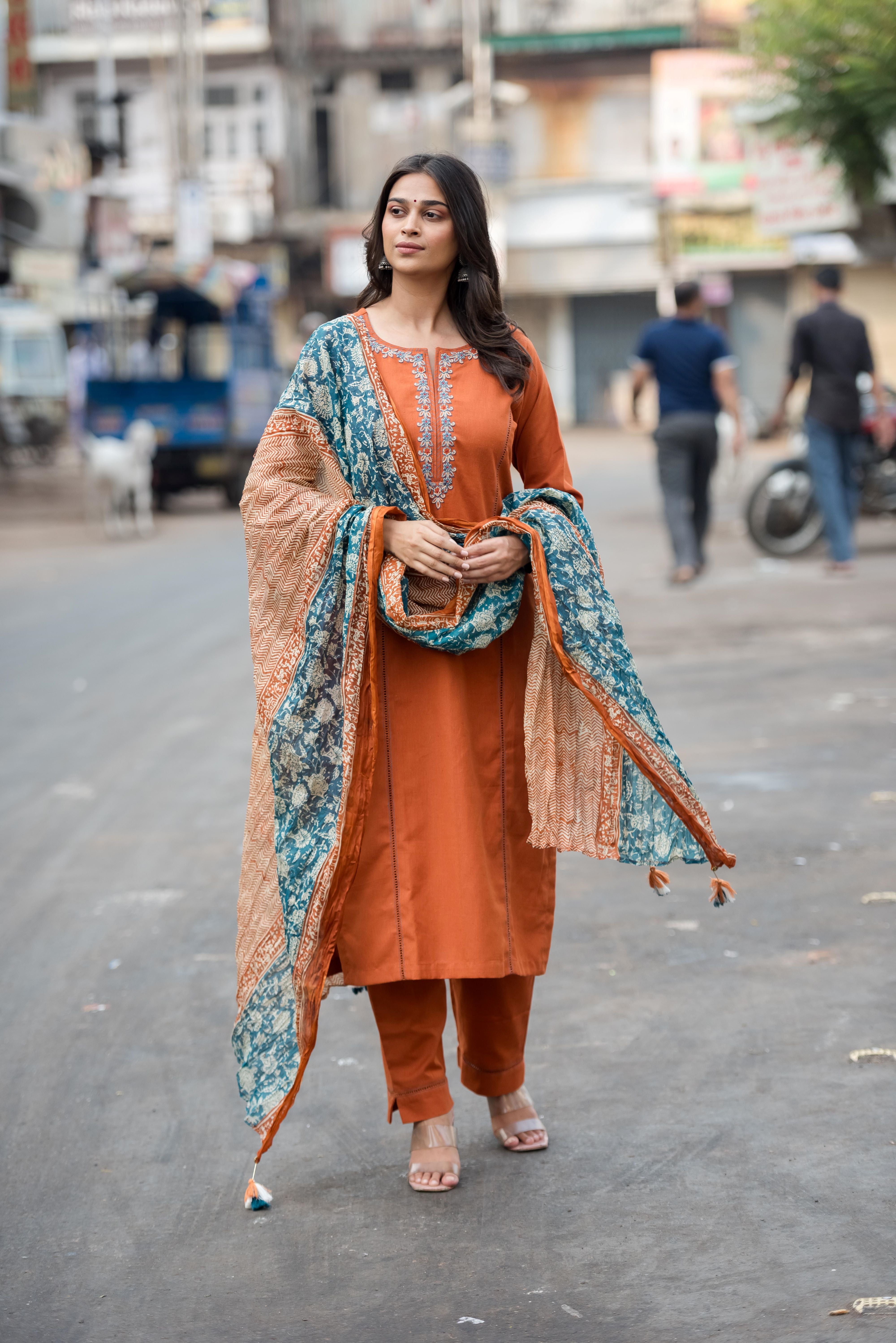 Elegant Rust South Cotton Salwar Suit