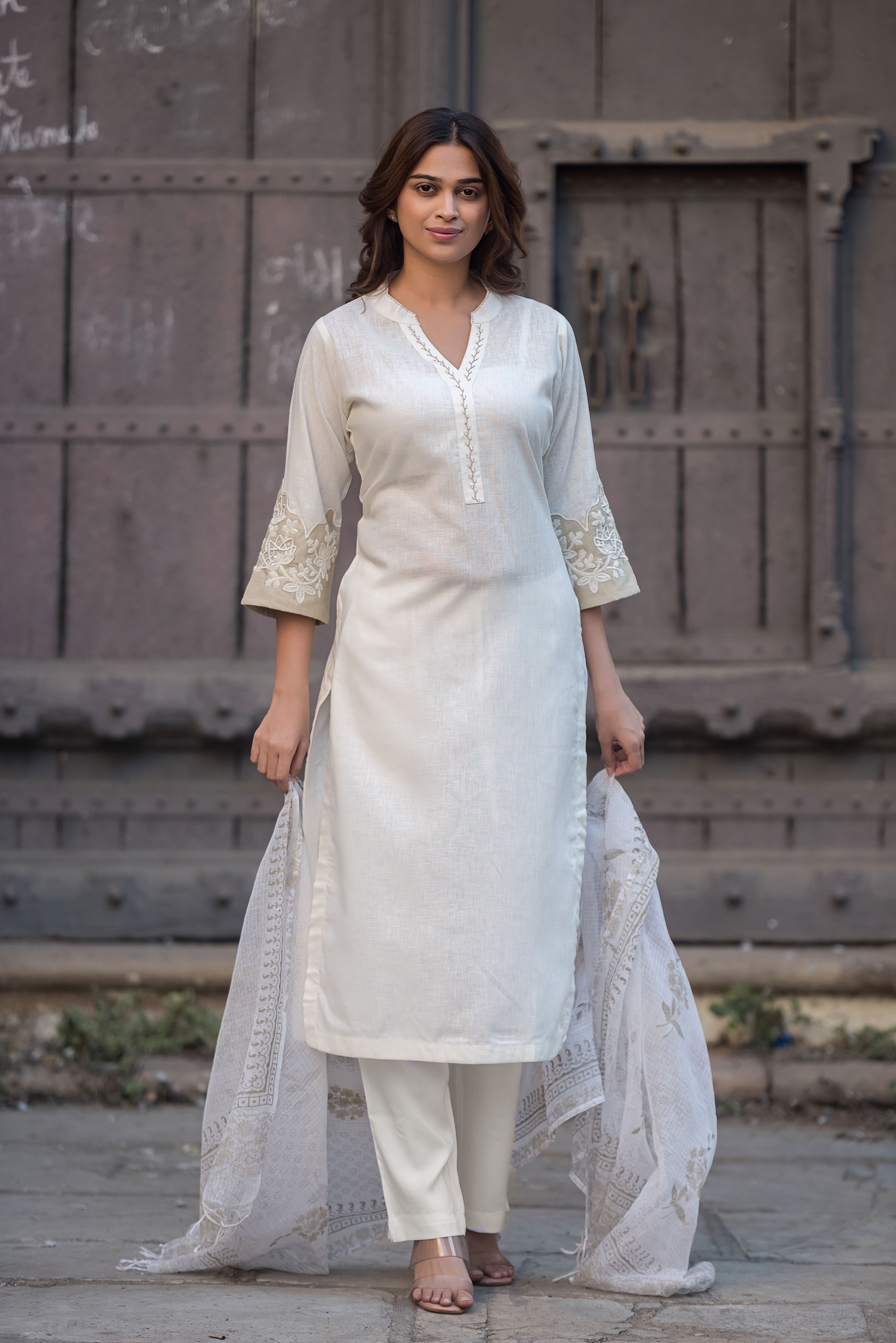 Cream Straight Suit Set