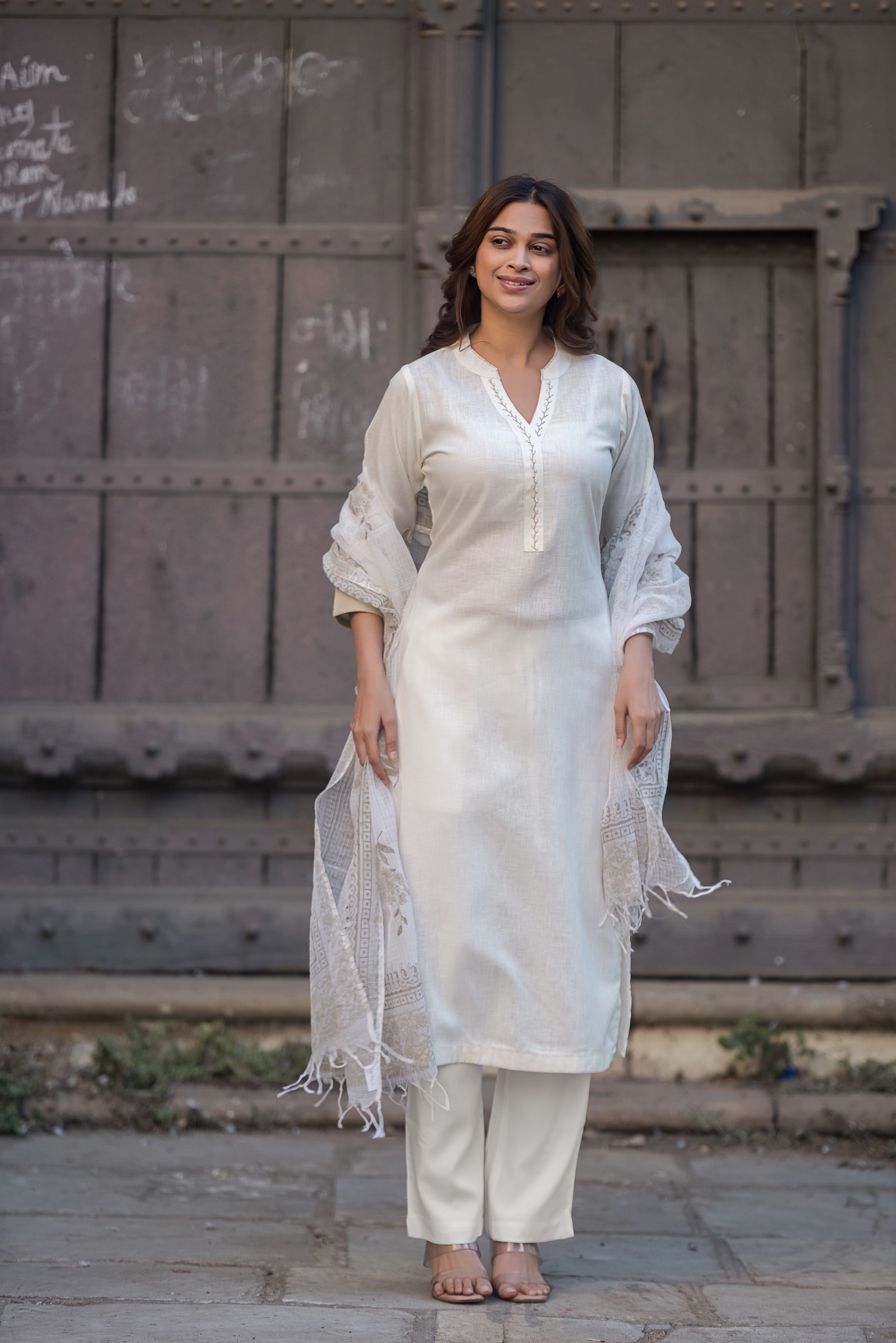 Cream Straight Suit Set