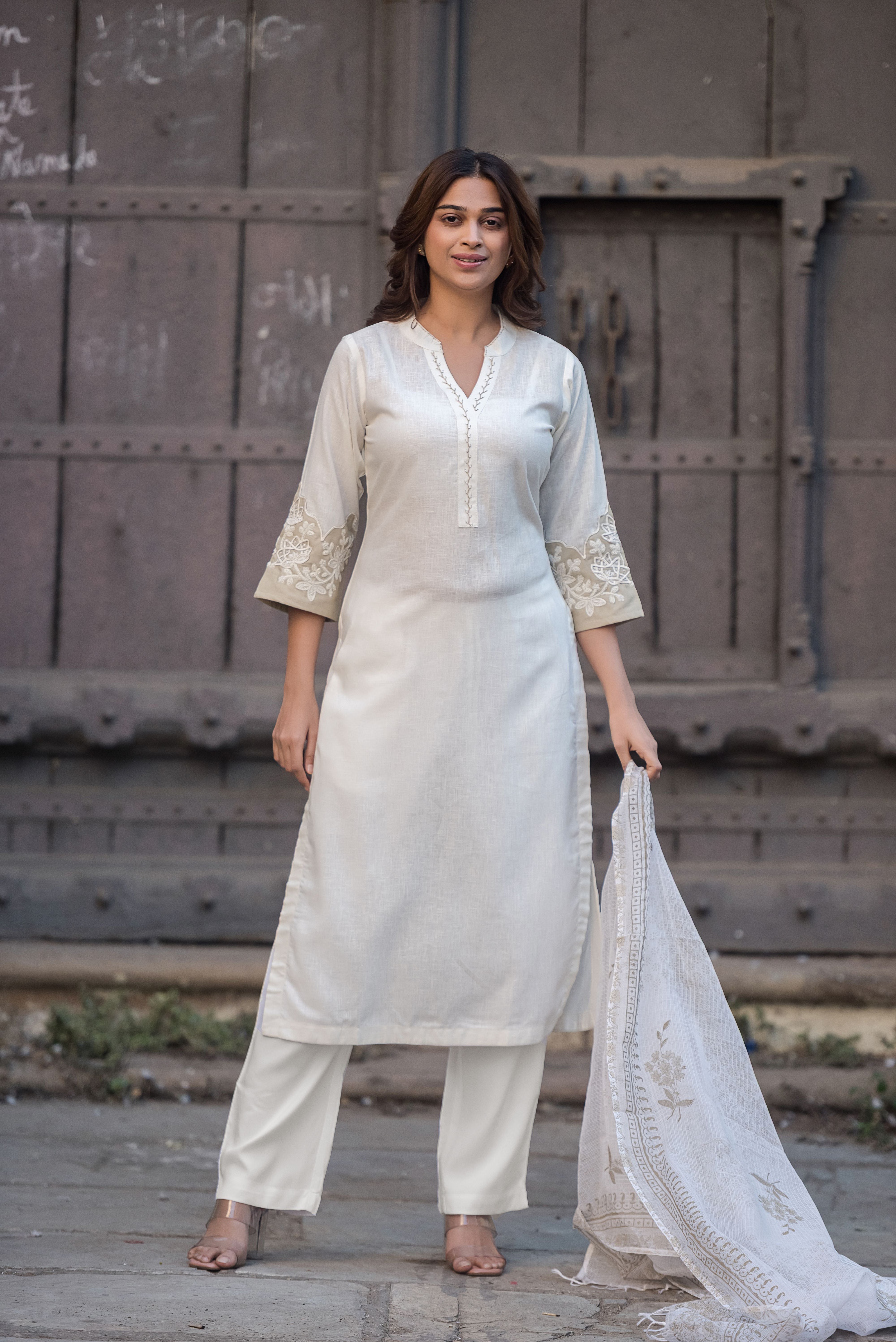 Cream Straight Suit Set