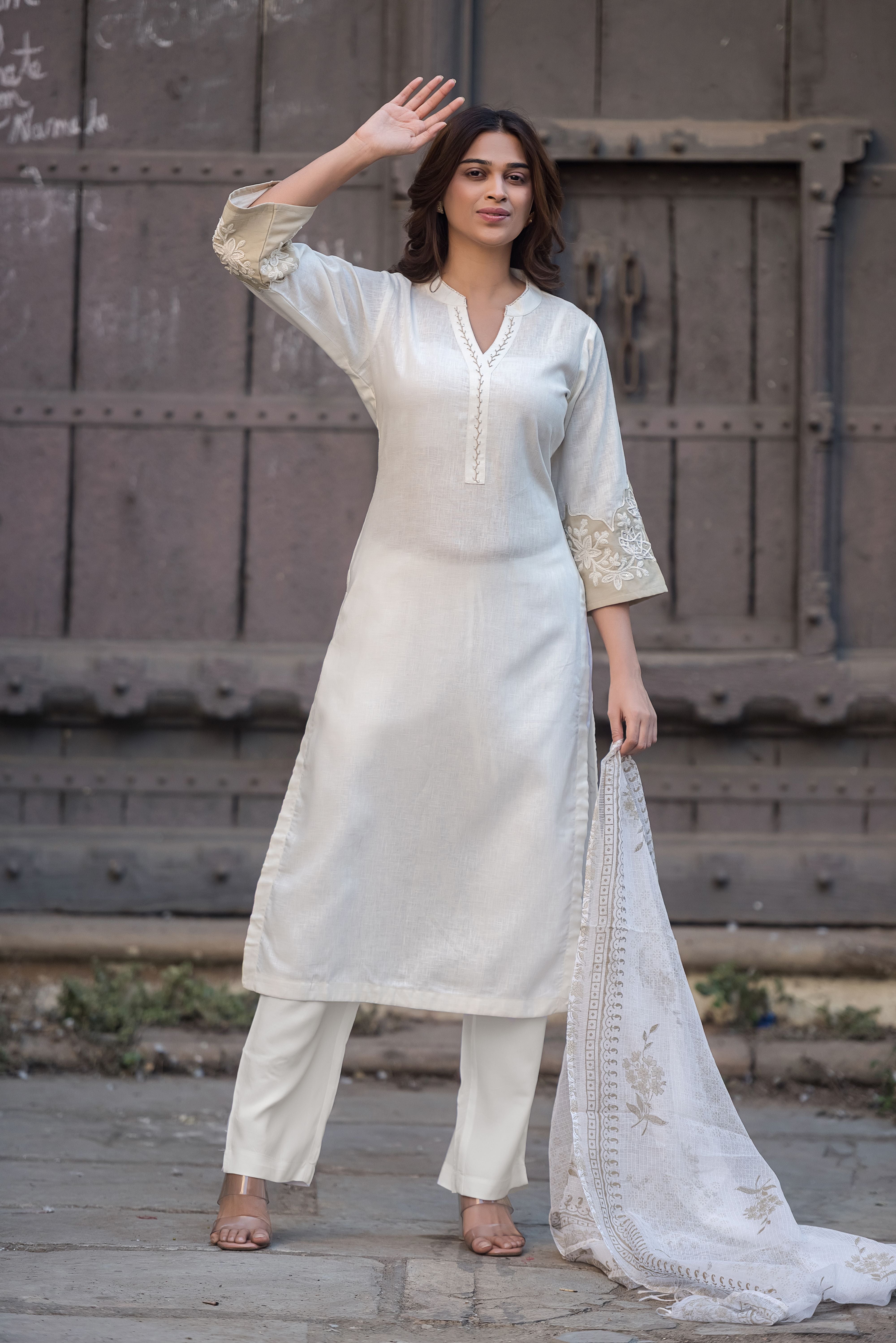 Cream Straight Suit Set