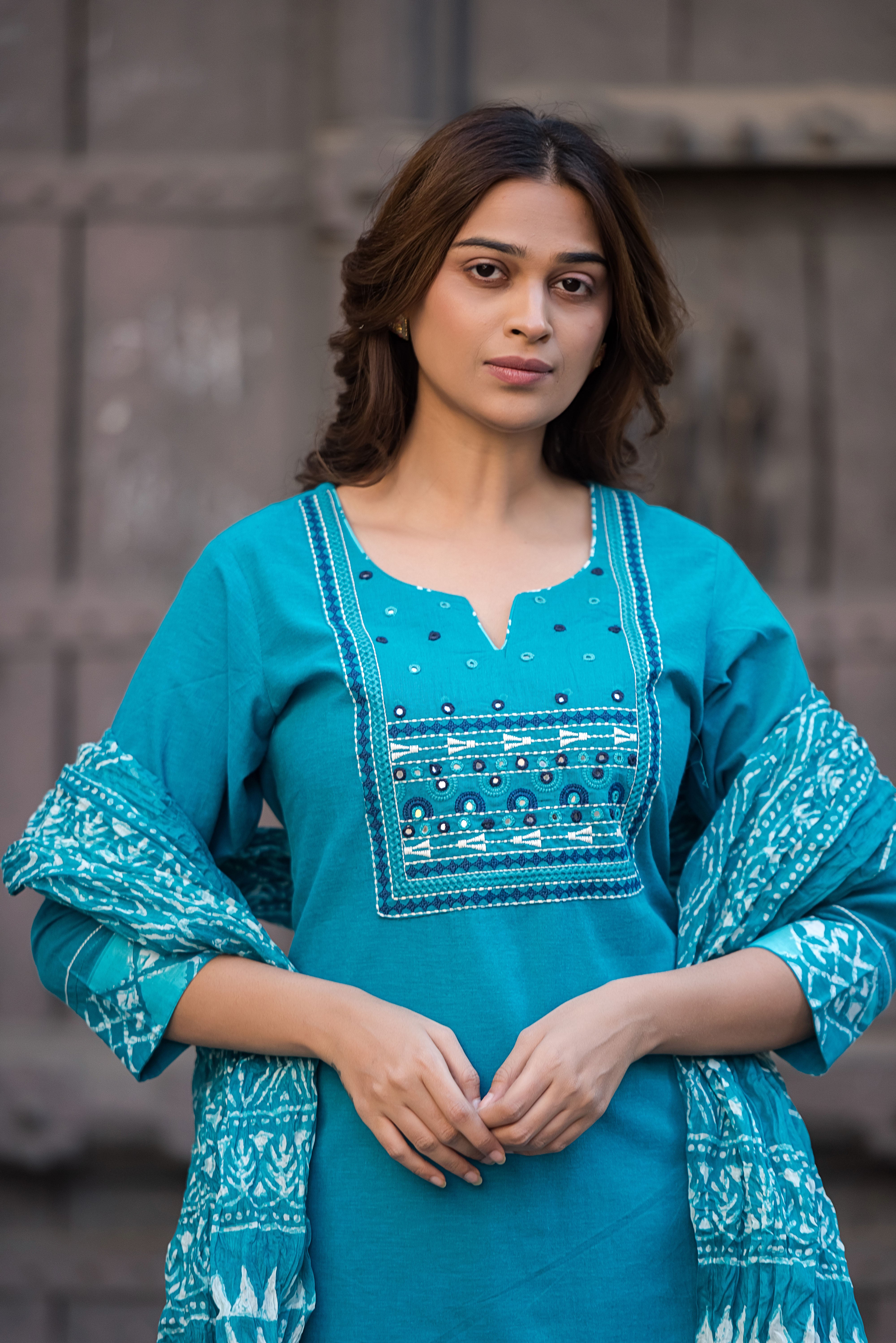 Blue Straight South Cotton Suit Set