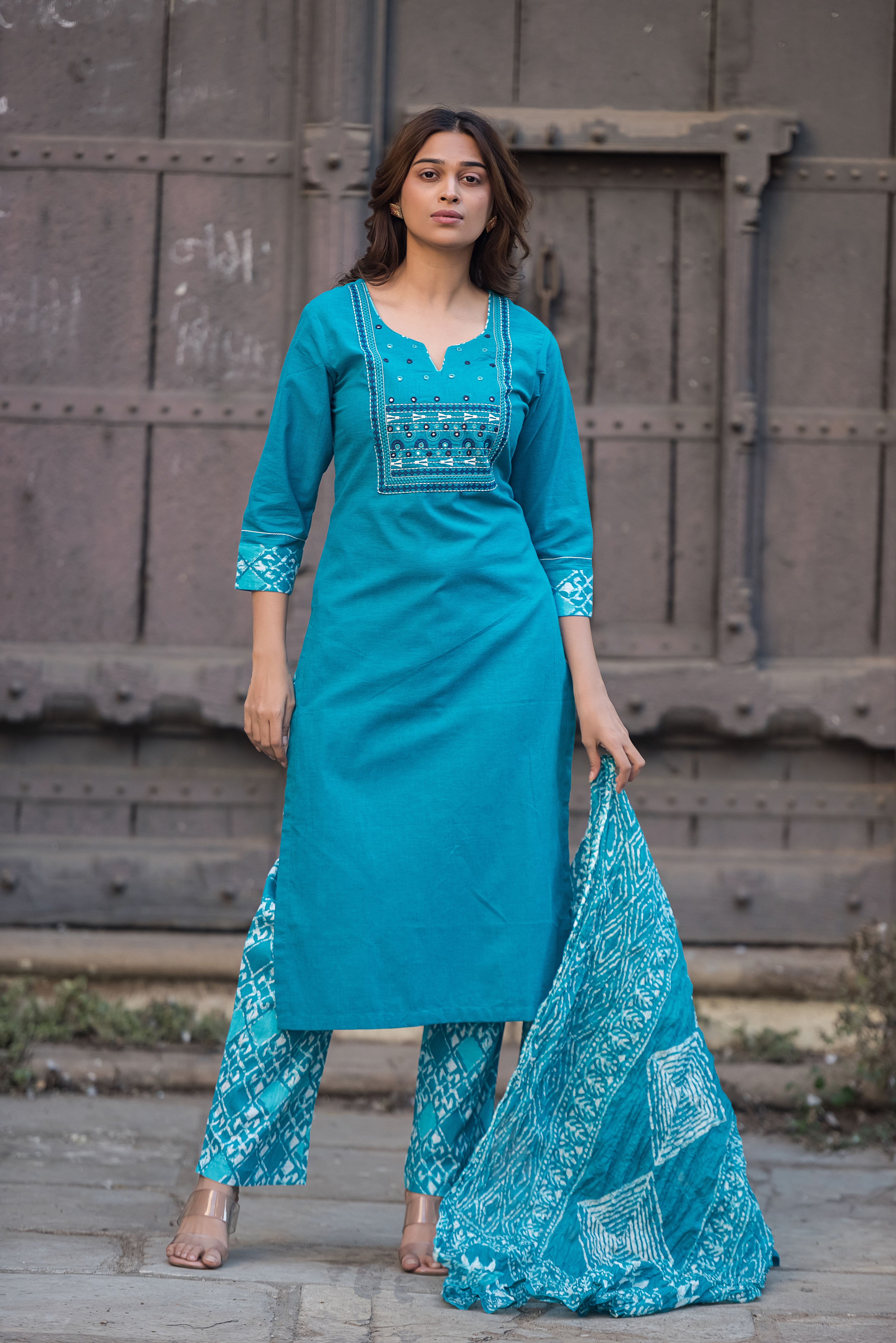 Blue Straight South Cotton Suit Set