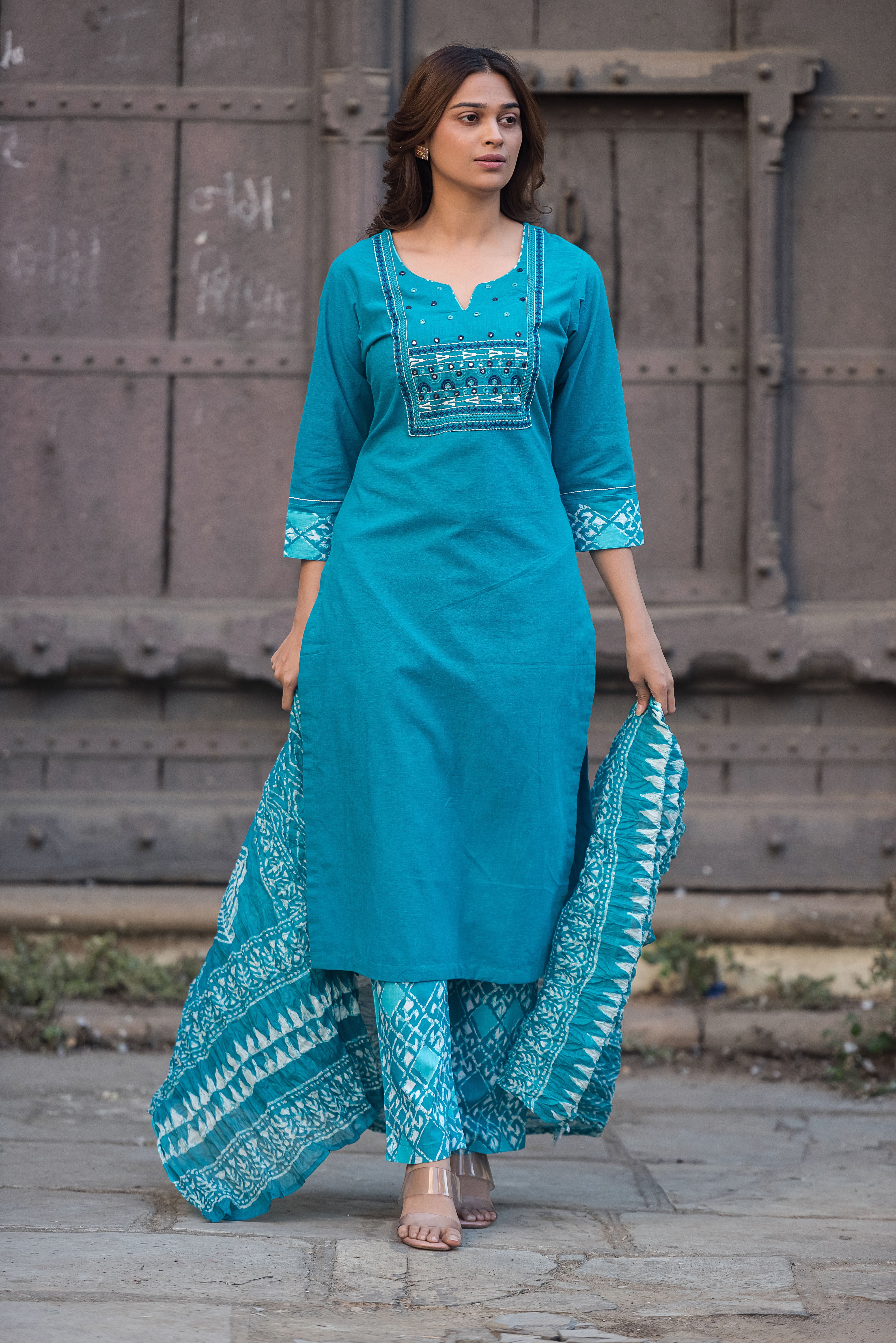 Blue Straight South Cotton Suit Set