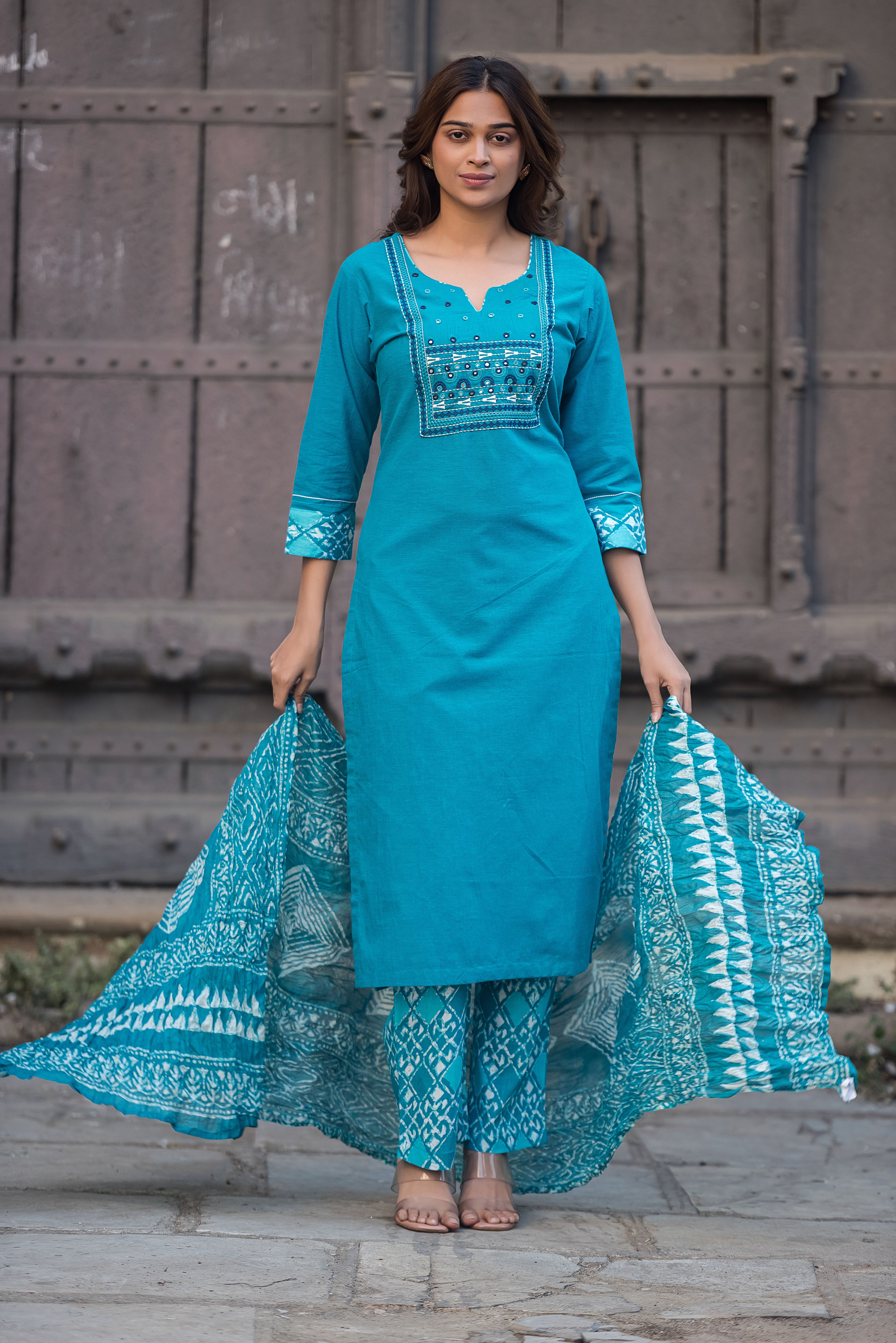 Blue Straight South Cotton Suit Set