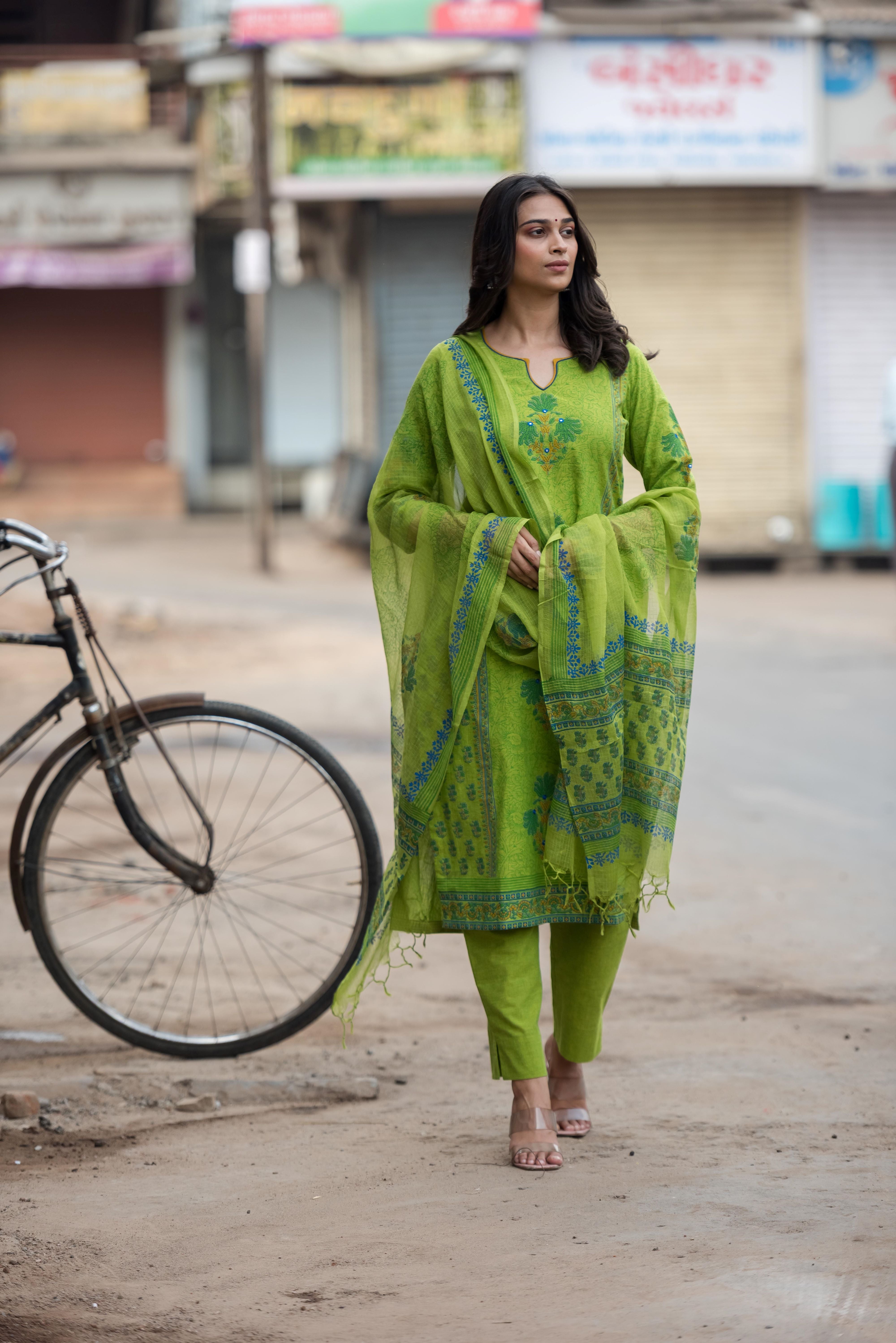 A Green South Cotton Salwar Suit