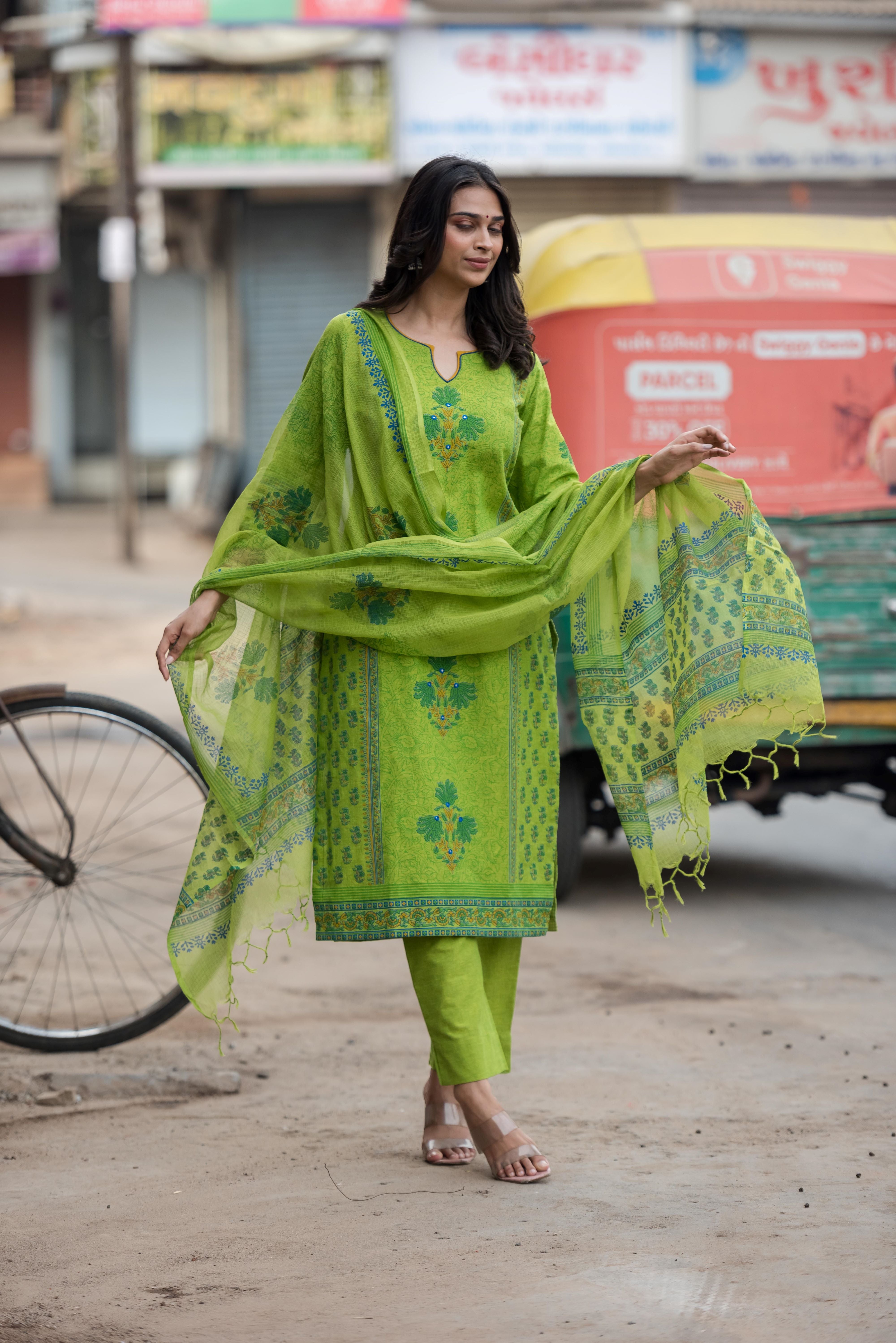 A Green South Cotton Salwar Suit