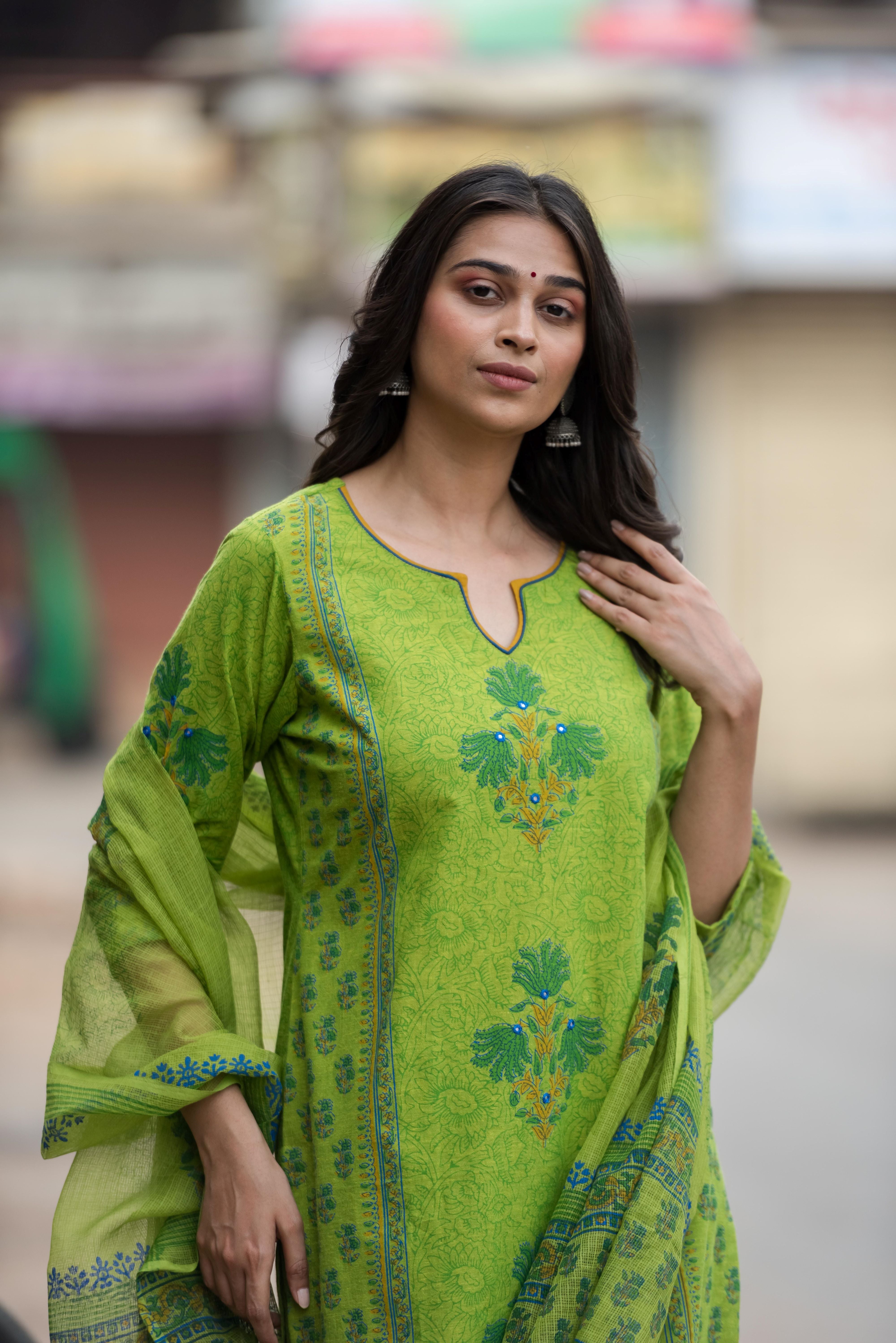 A Green South Cotton Salwar Suit
