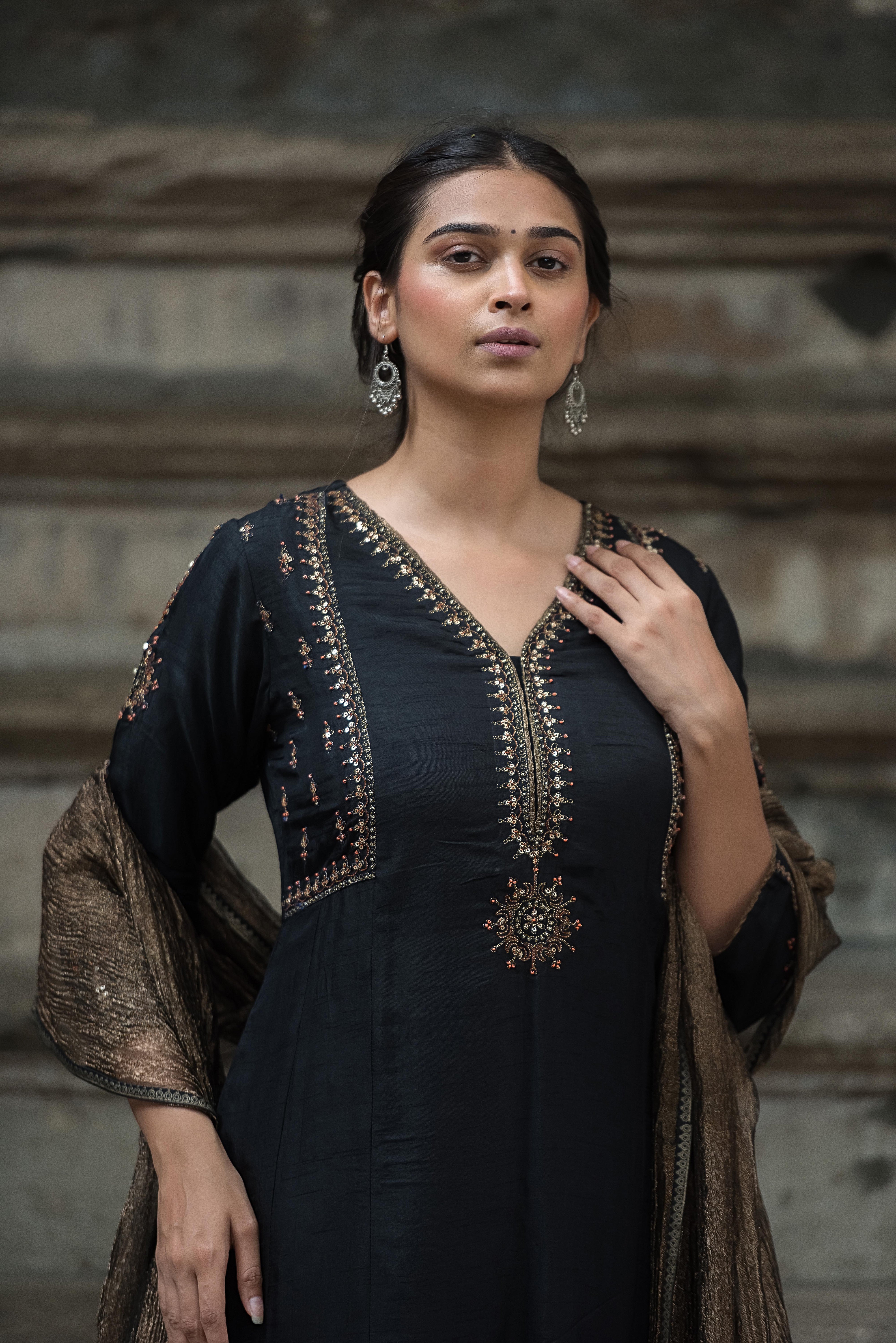 Classic black A-line Salwar Suit