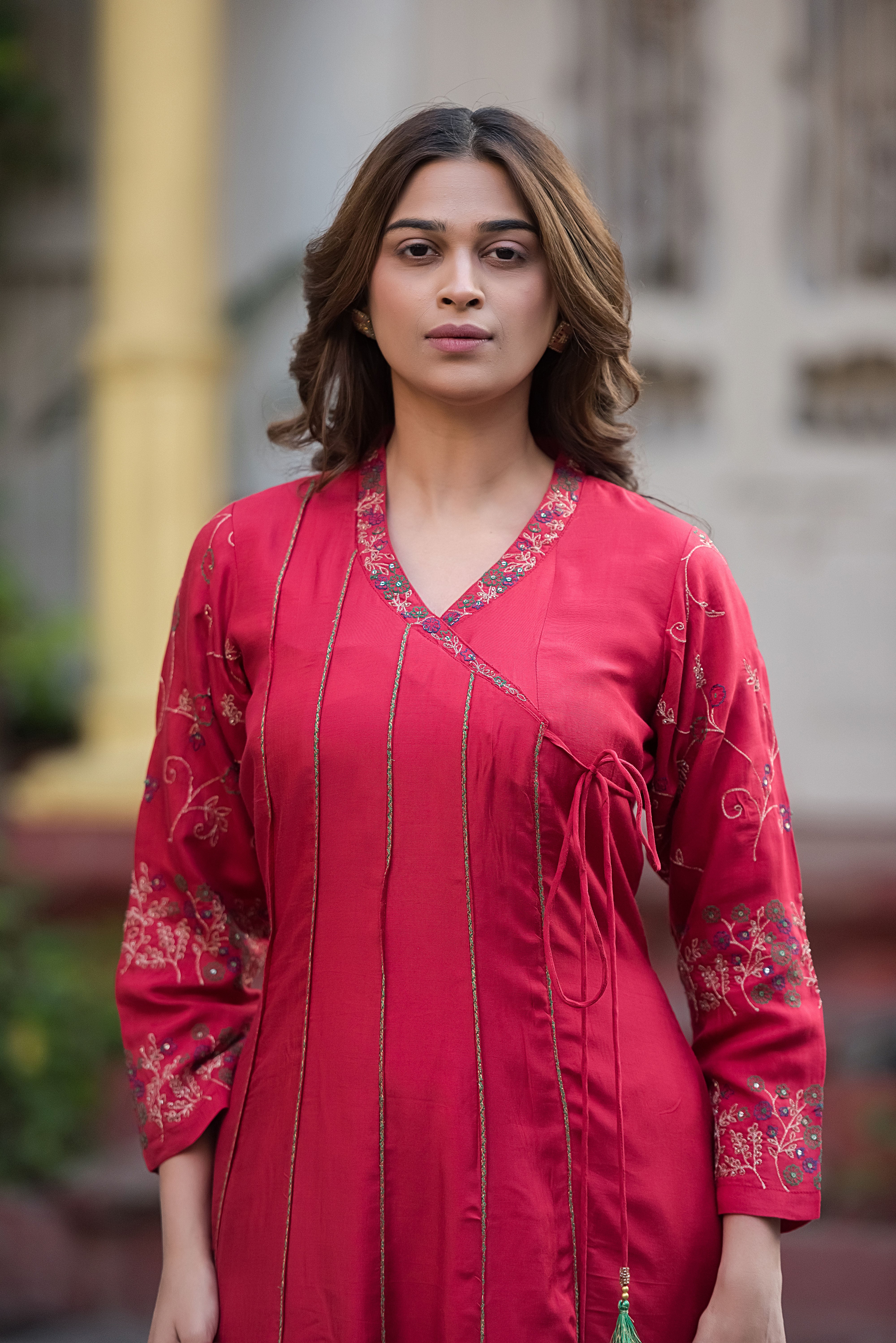 Red Flared Muslin Suit Set