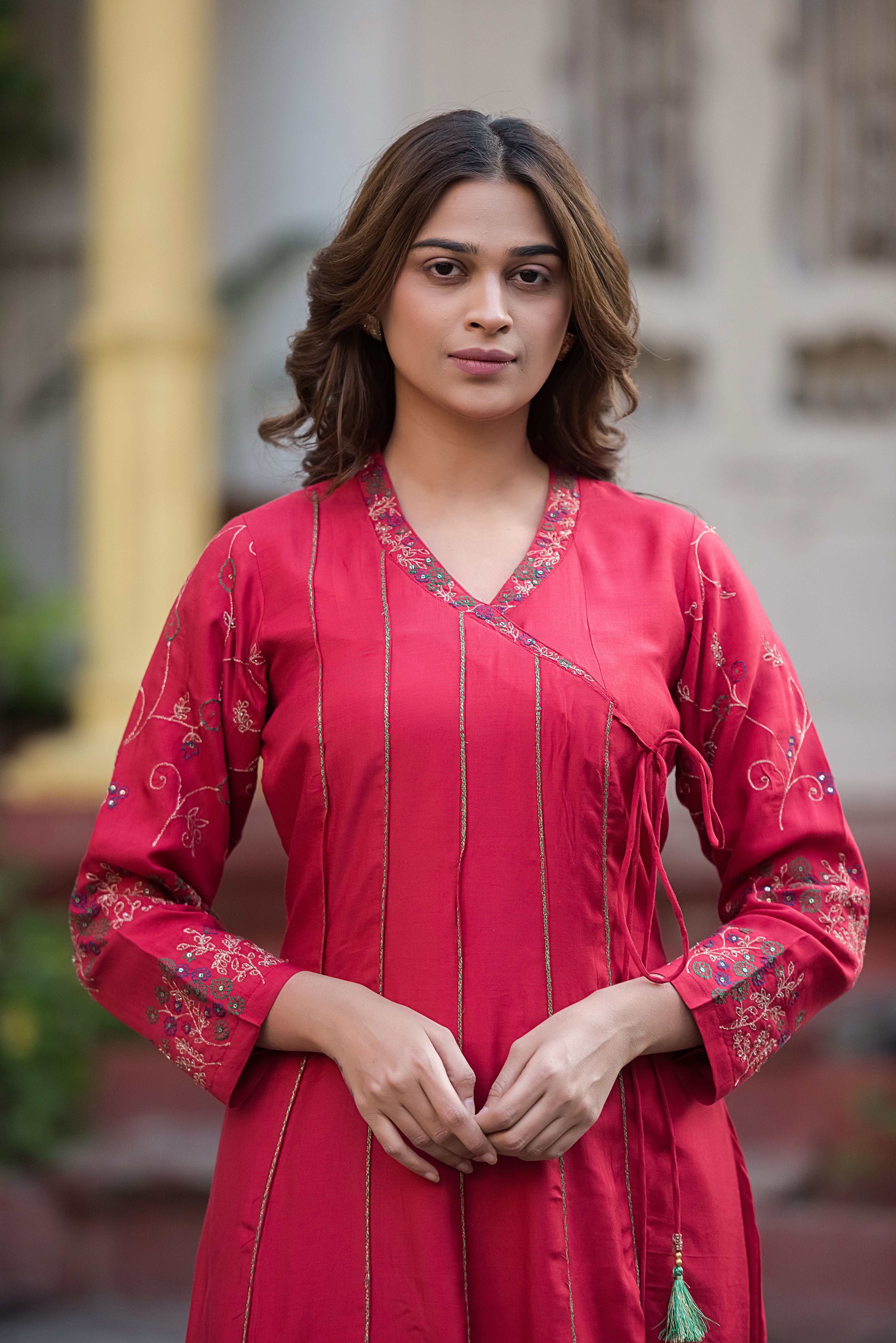 Red Flared Muslin Suit Set