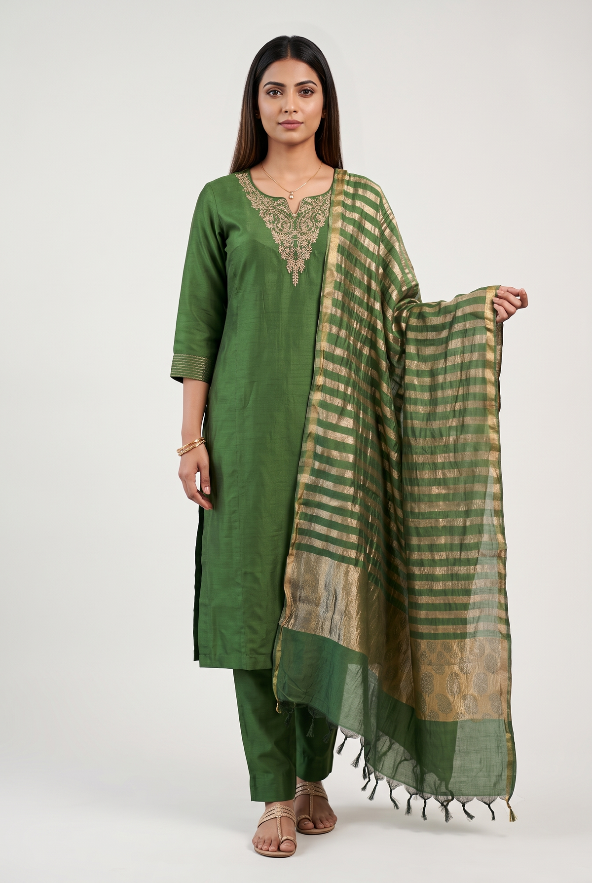 Green Straight Silk Salwar Suit