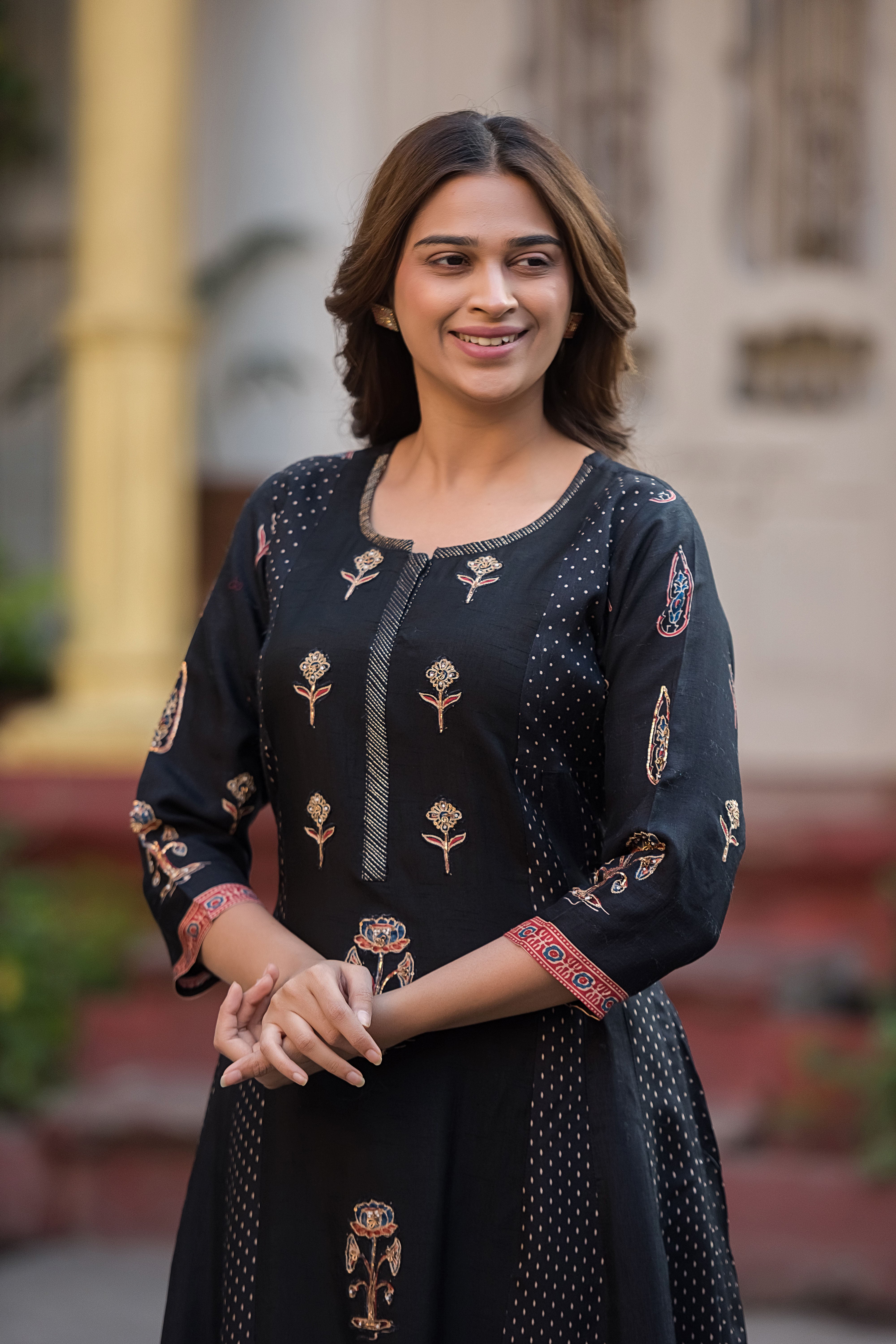 Rich Dola Silk Black Flared Suit Set