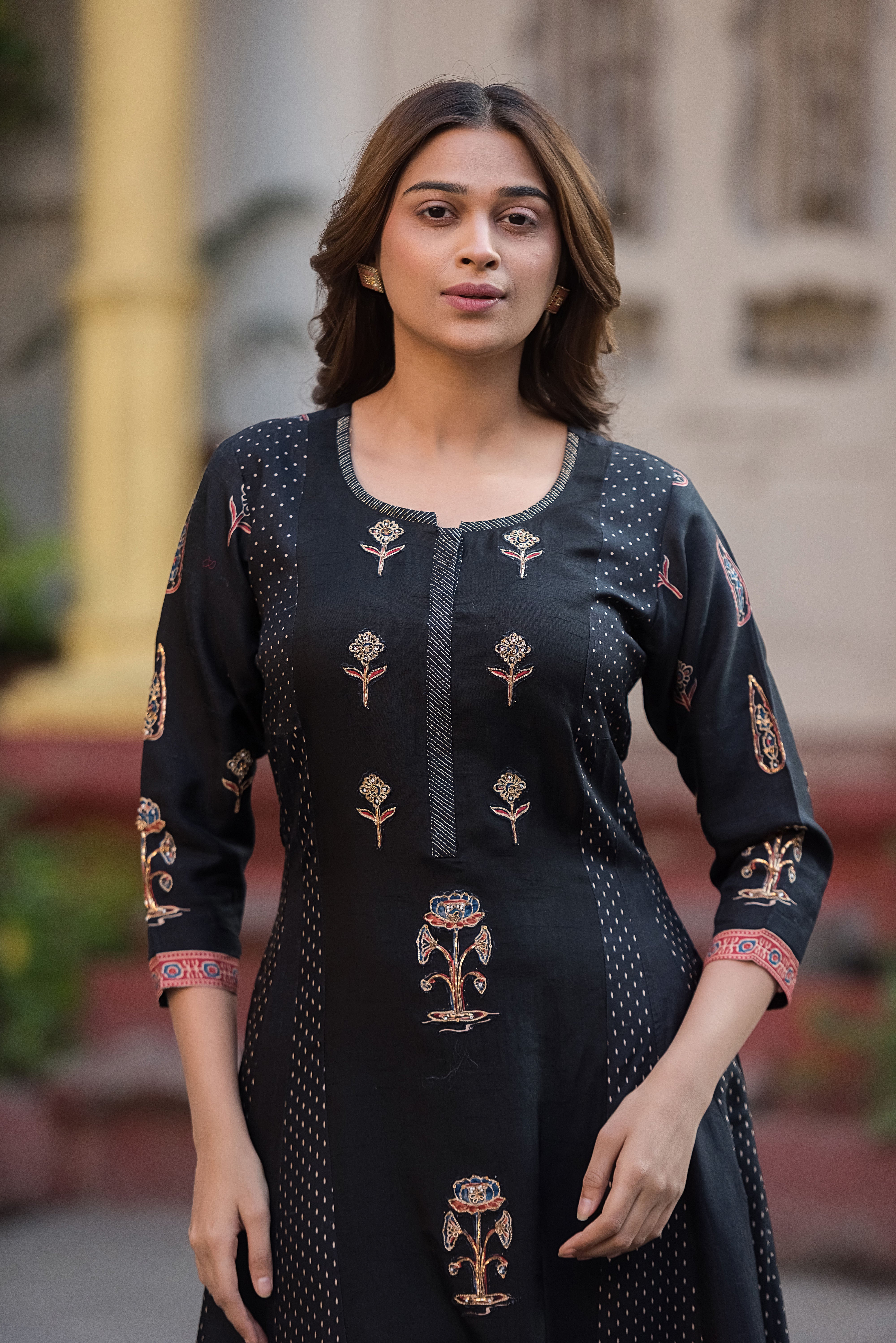Rich Dola Silk Black Flared Suit Set