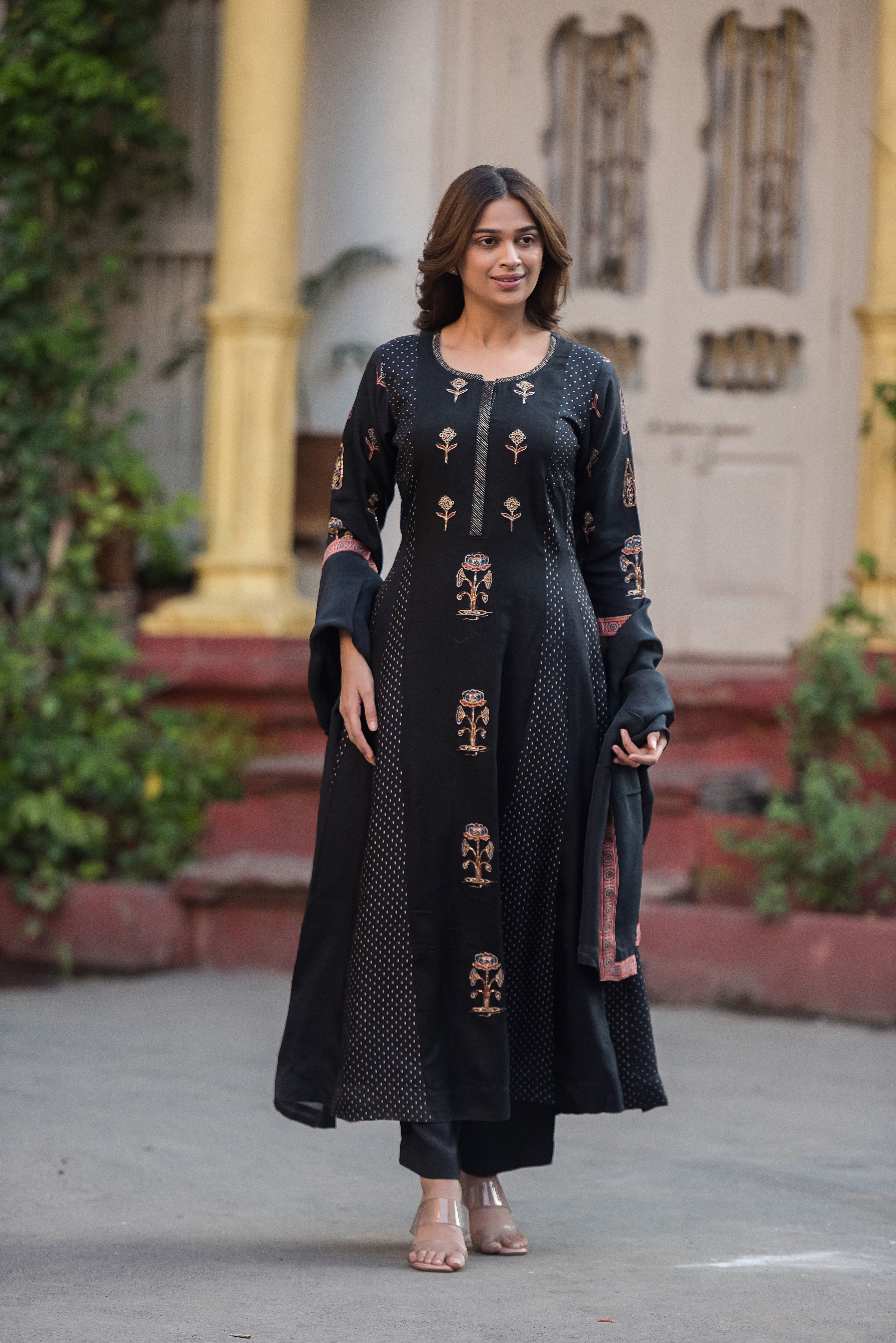 Rich Dola Silk Black Flared Suit Set