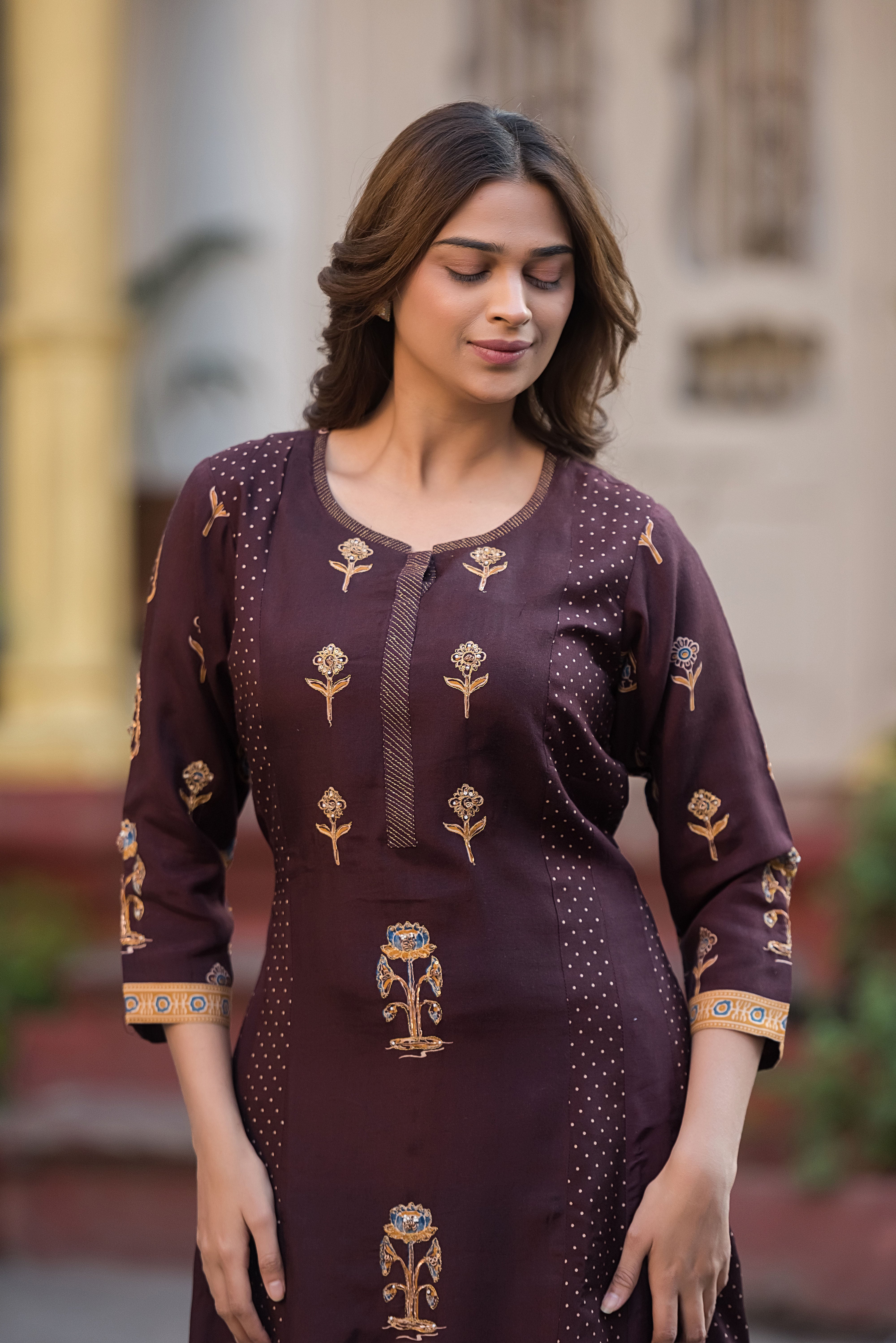 Dola Silk Coffee Flared Suit Set