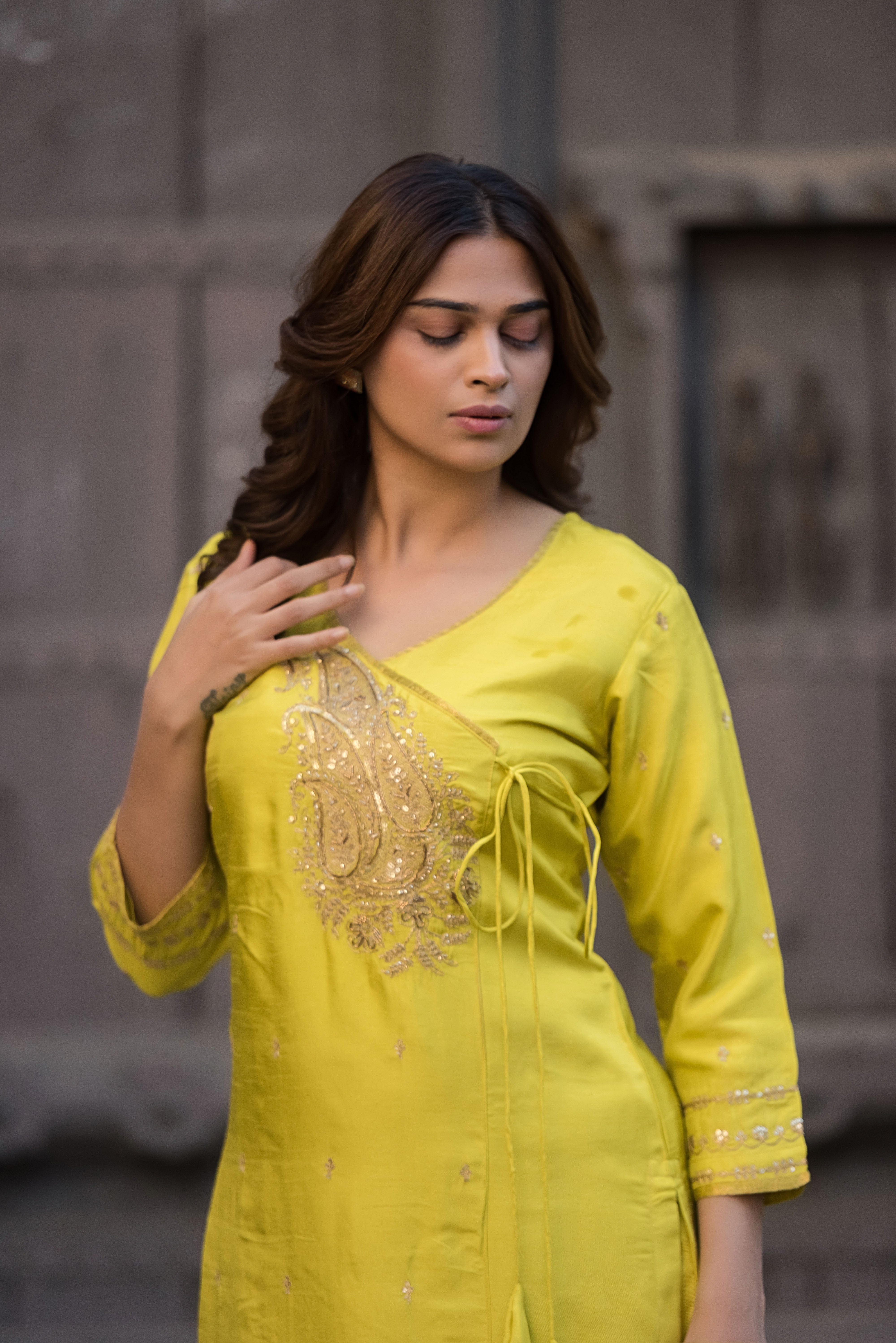 Lemon Angrakha Salwar Suit Set